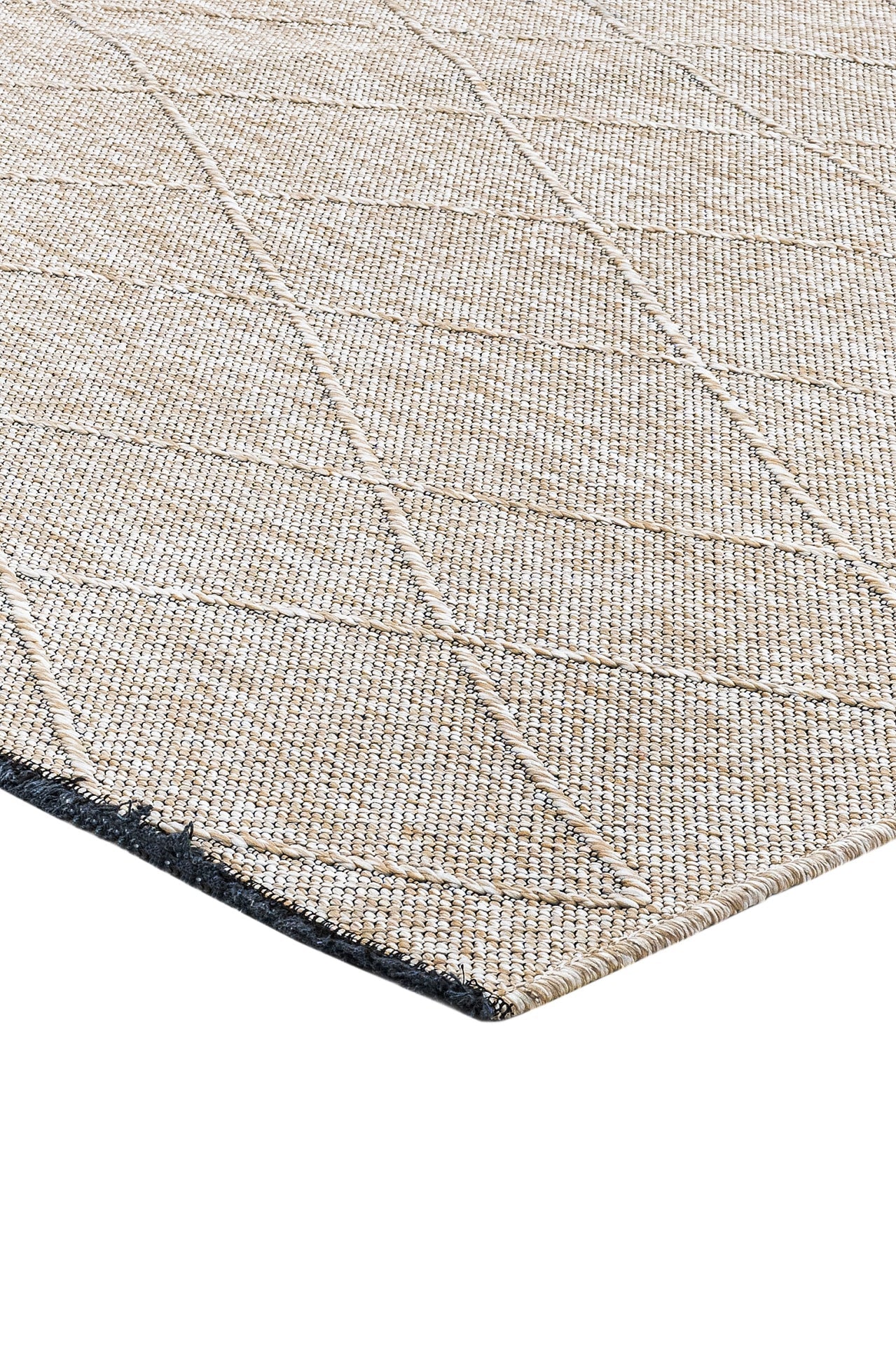 Cotton Kilim Rug – Beige Geometric Design With Fringed Overlock Edge, 5mm Pile