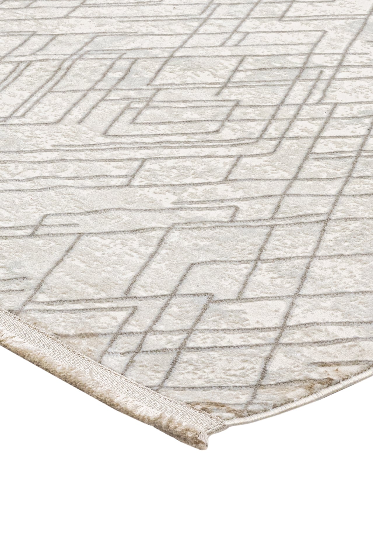 Microfiber Area Rug – Machine Made Cream Geometric Cotton Base Carpet by Luxess