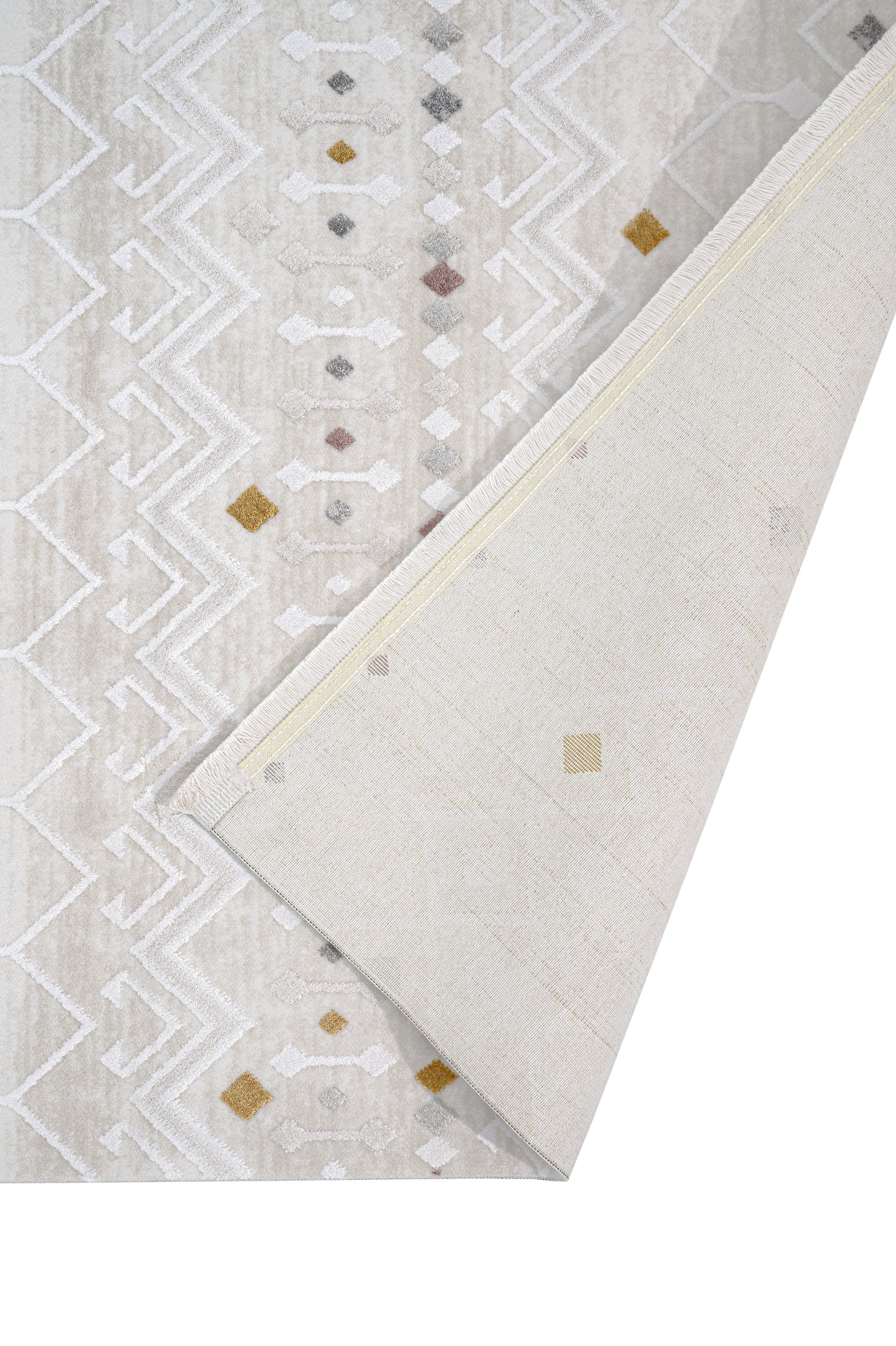 Geometric Area Rug – Machine Made Rug with 11 mm Pile Height | Fringed Design