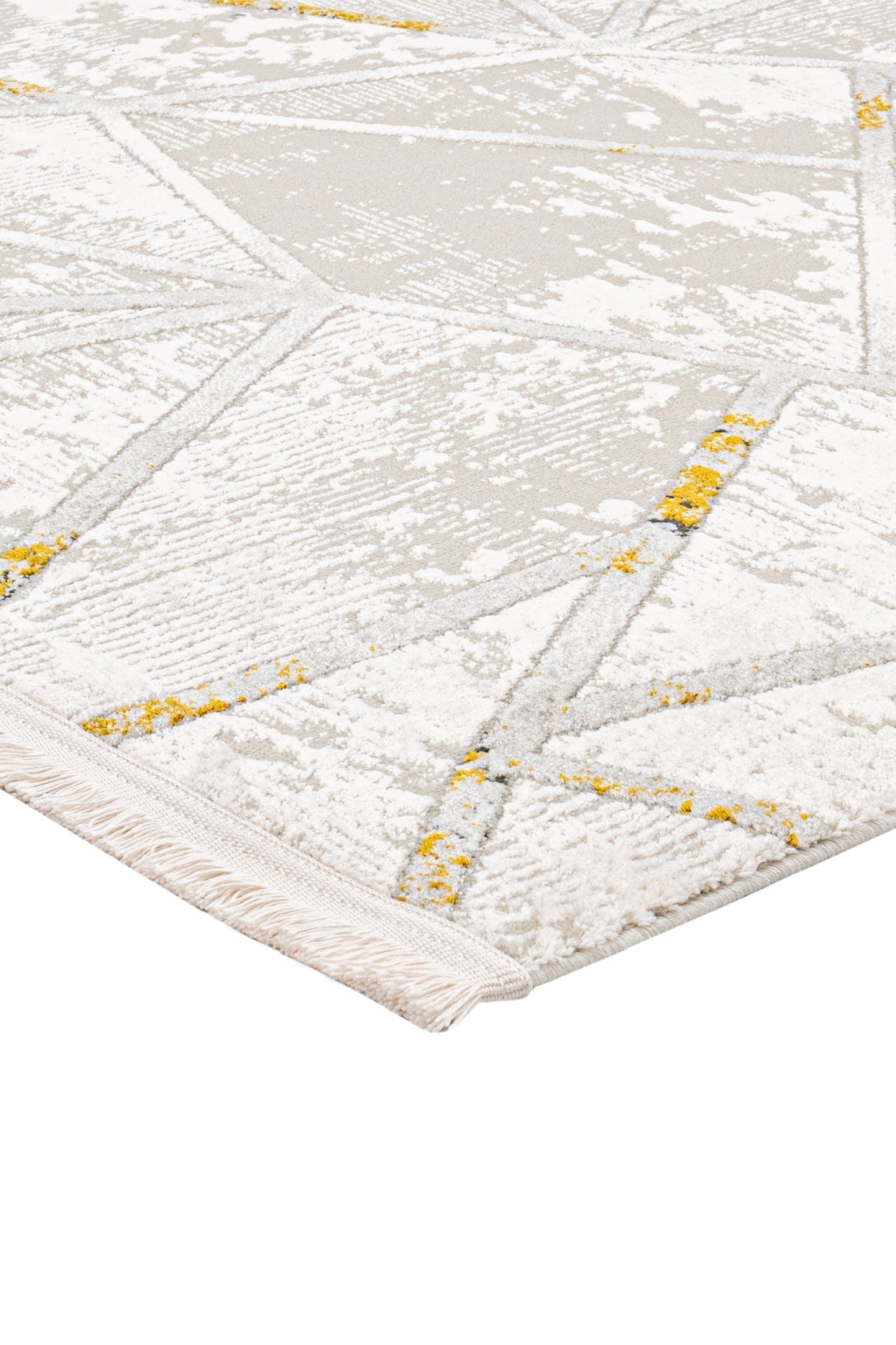 Gold Geometric Area Rug – Machine Made Cotton Base Rug with Acrylic Yarn