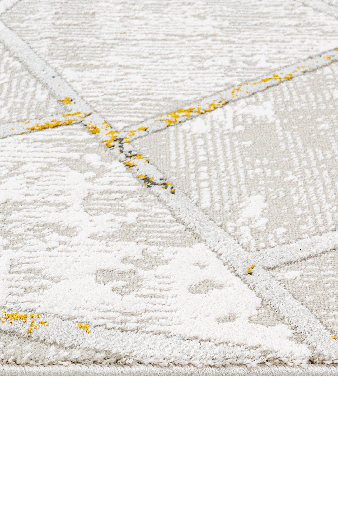 Gold Geometric Area Rug – Machine Made Cotton Base Rug with Acrylic Yarn