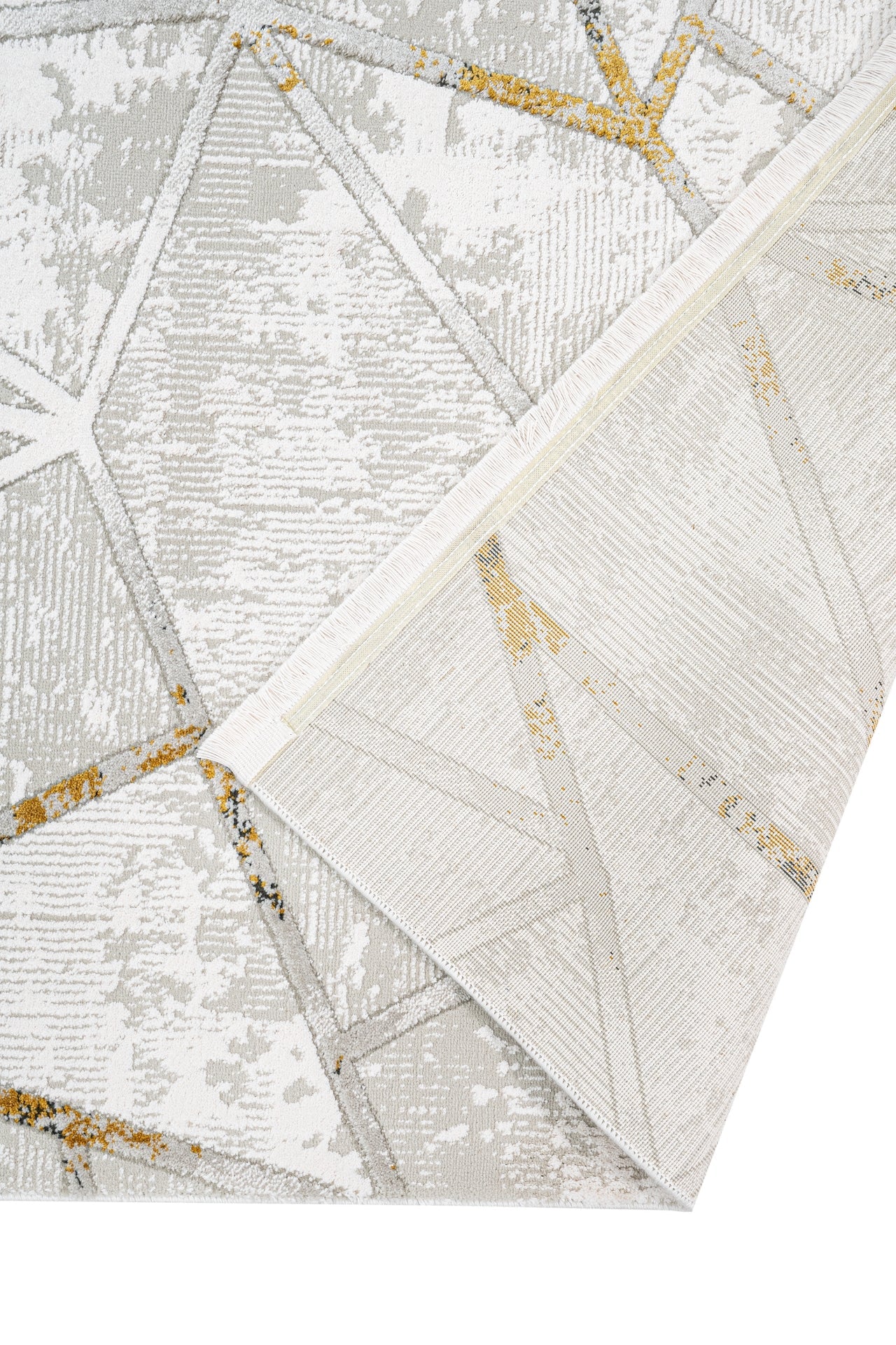 Gold Geometric Area Rug – Machine Made Cotton Base Rug with Acrylic Yarn