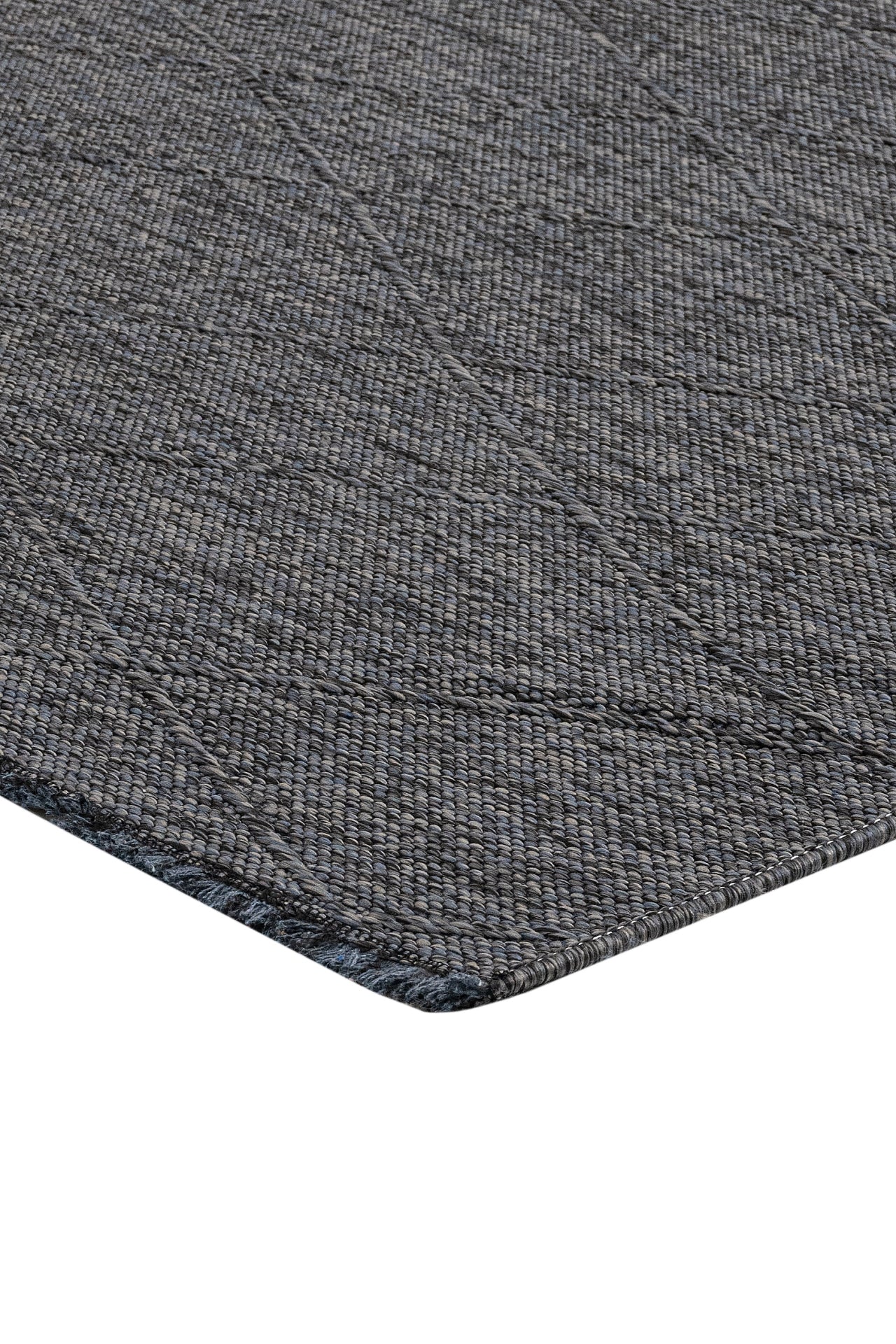 Cotton Kilim Rug – Anthracite Geometric Flat Weave With Fringed Edge, 5 mm Pile Height