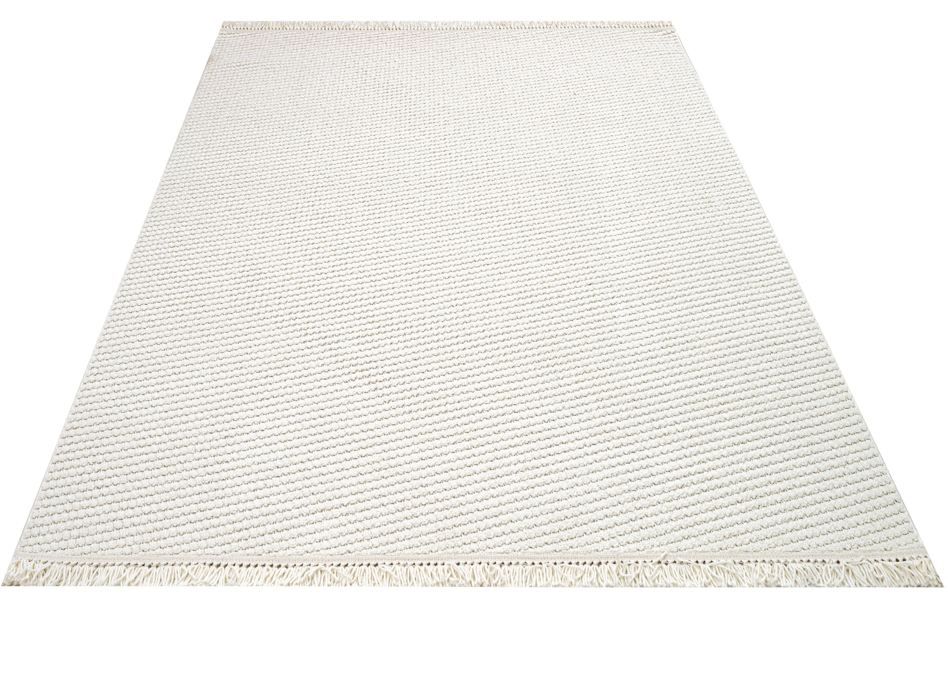 Cream Striped Area Rug – Machine Made Rug with 7 mm Pile, Fringed Edge