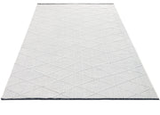 Cotton Kilim Rug - Geometric Cream Carpet With Woven Sole & Fringed Edge