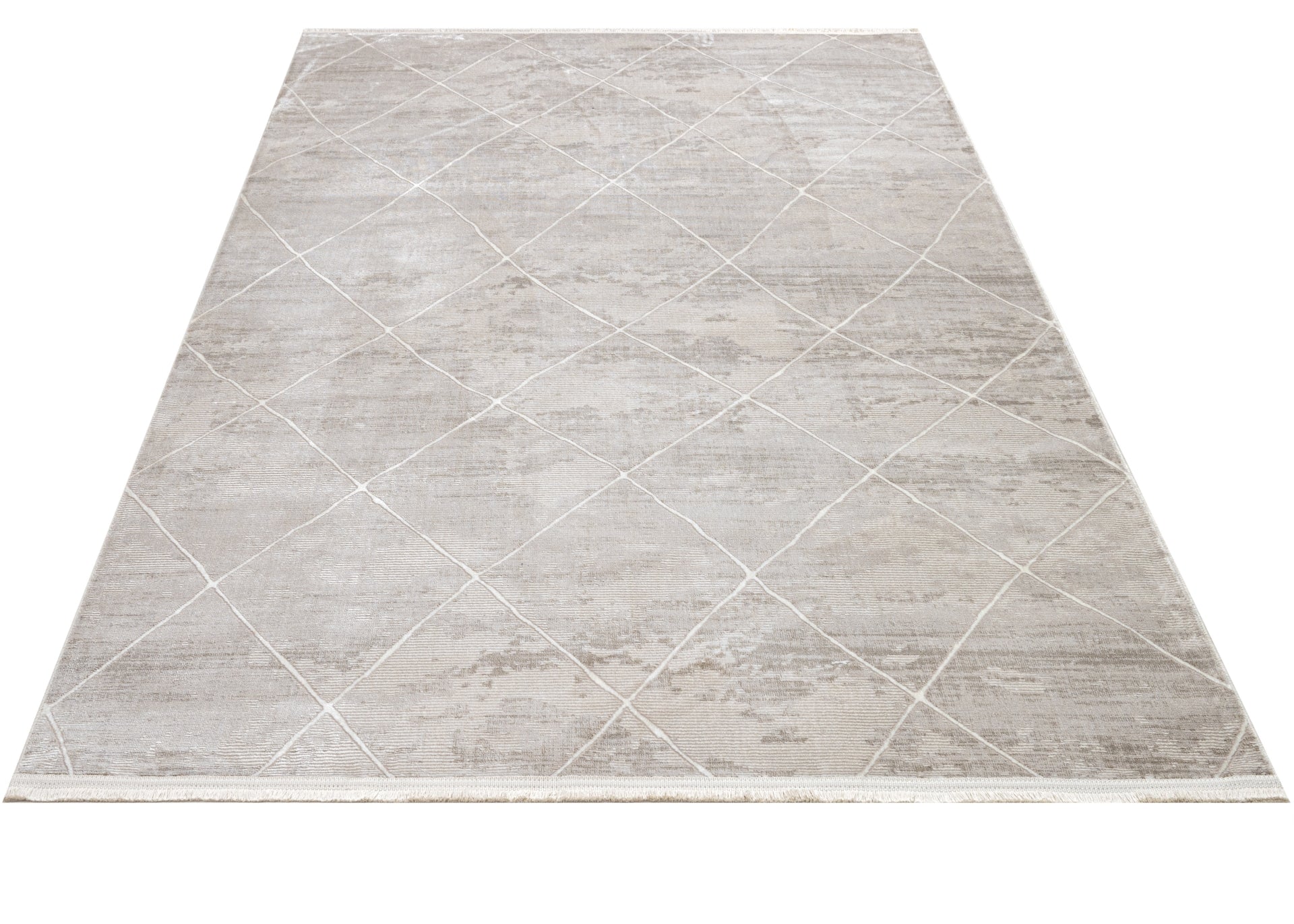 Microfiber Area Rug – Beige Geometric Machine Made Rug with Soft Texture
