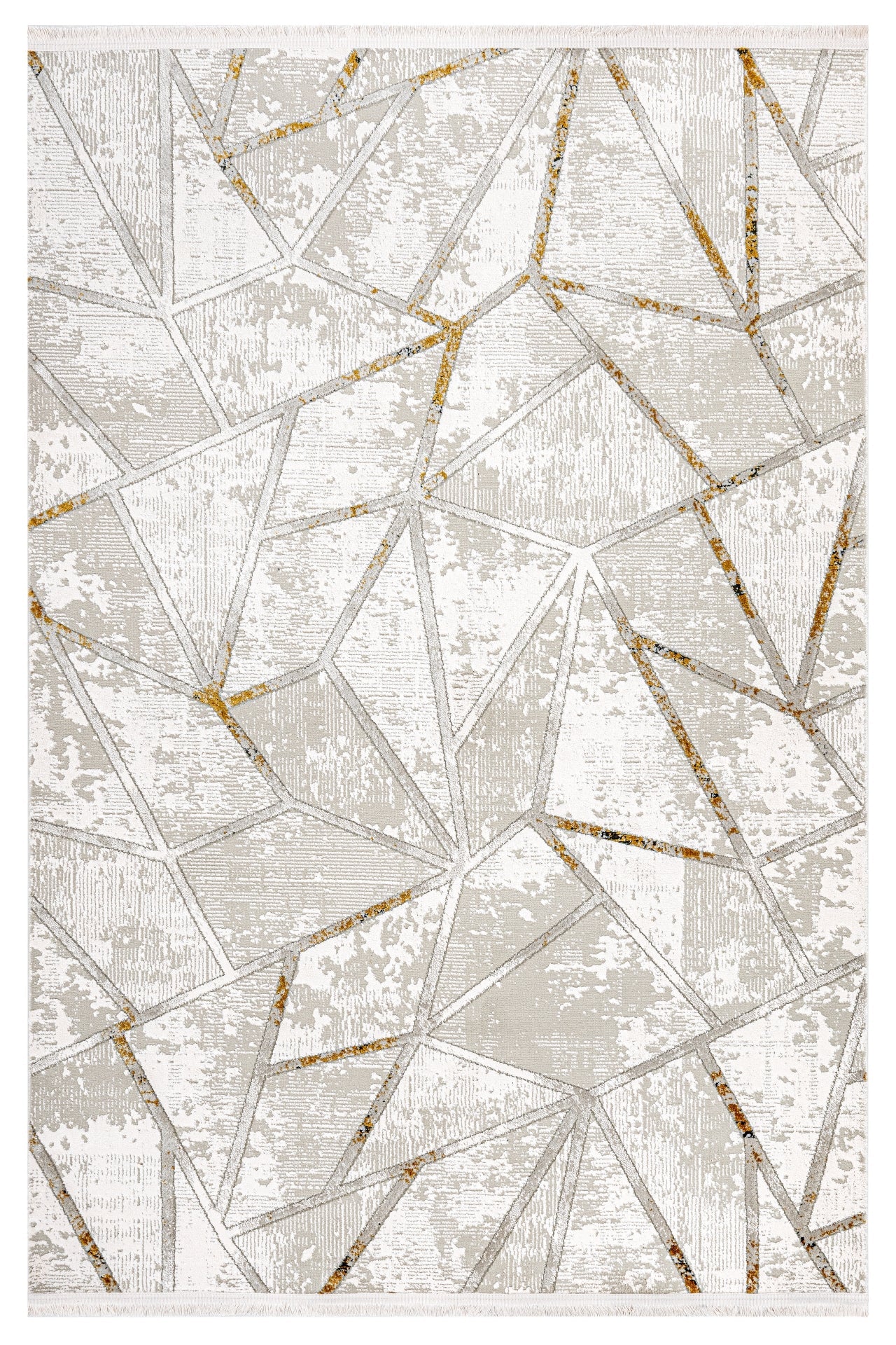 Gold Geometric Area Rug – Machine Made Cotton Base Rug with Acrylic Yarn