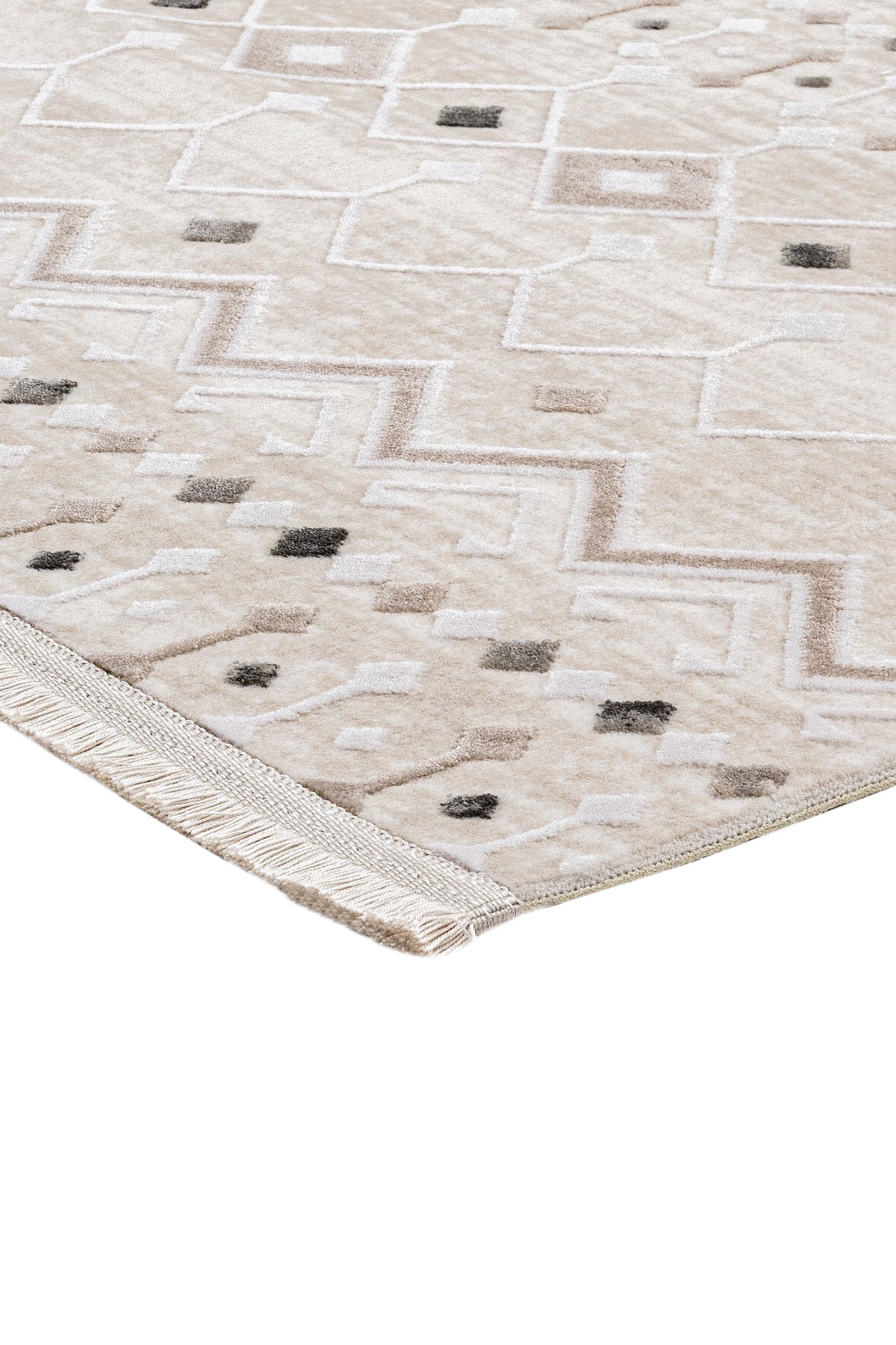 Grey Geometric Area Rug – Machine Made Rug with 11 mm Acrylic Pile Carpet