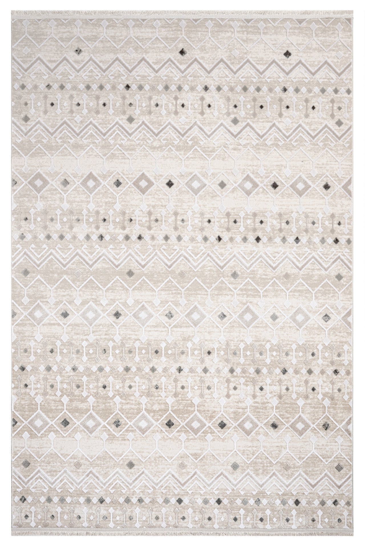 Grey Geometric Area Rug – Machine Made Rug with 11 mm Acrylic Pile Carpet