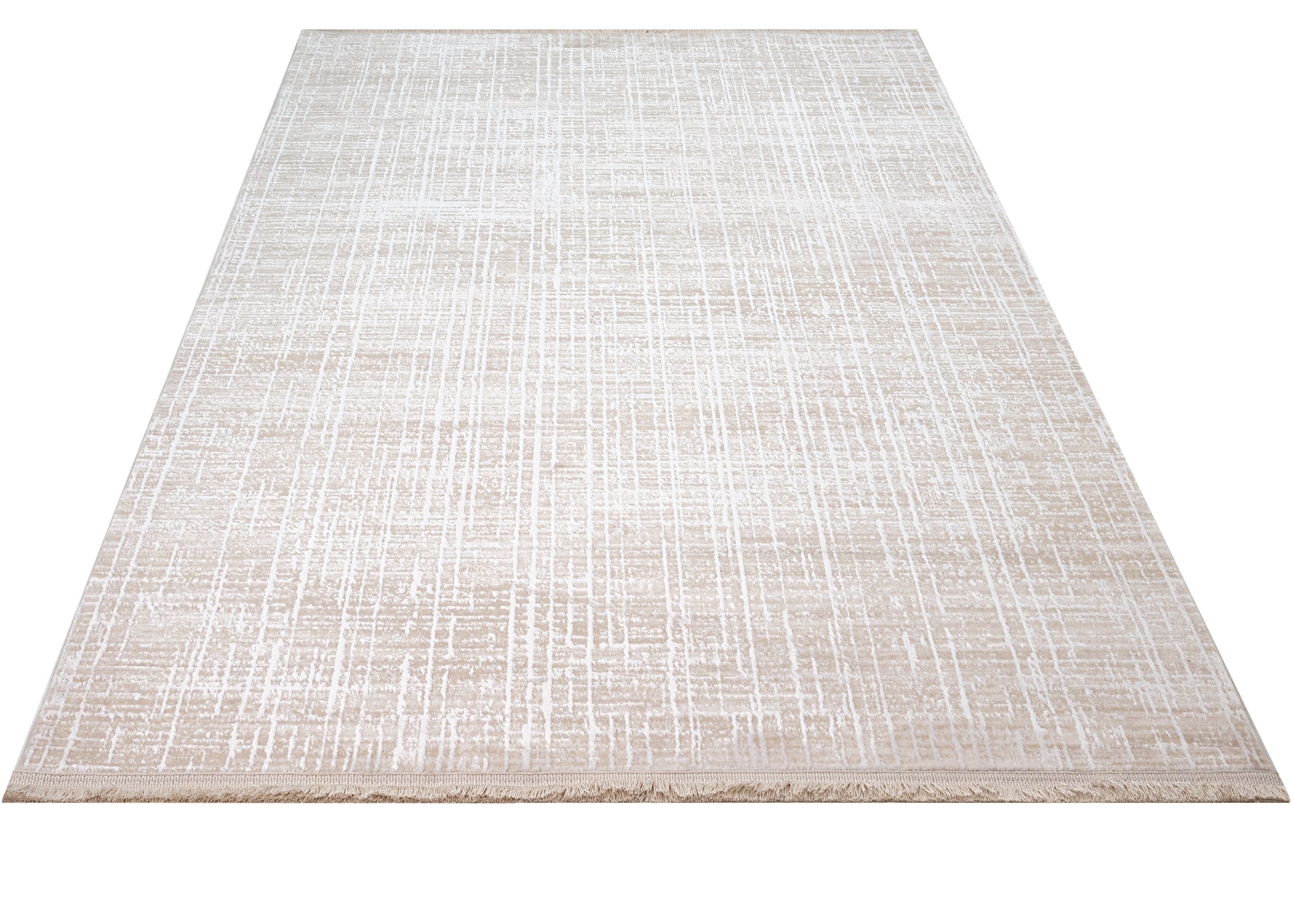 Machine Made Area Rug – Beige Striped Pattern, 11 mm Pile Height, Durable Acrylic Yarn Carpet
