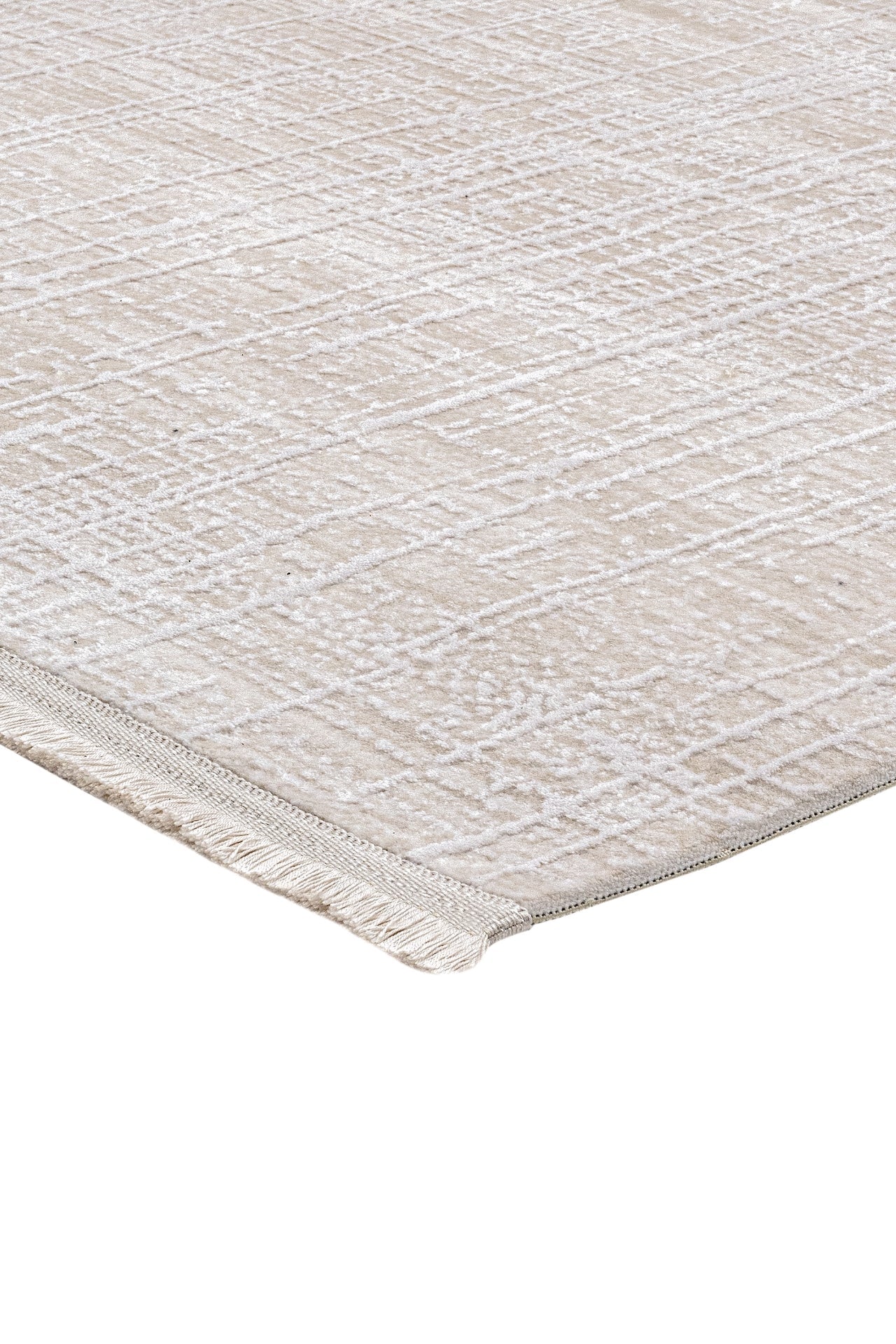 Machine Made Area Rug – Beige Striped Pattern, 11 mm Pile Height, Durable Acrylic Yarn Carpet