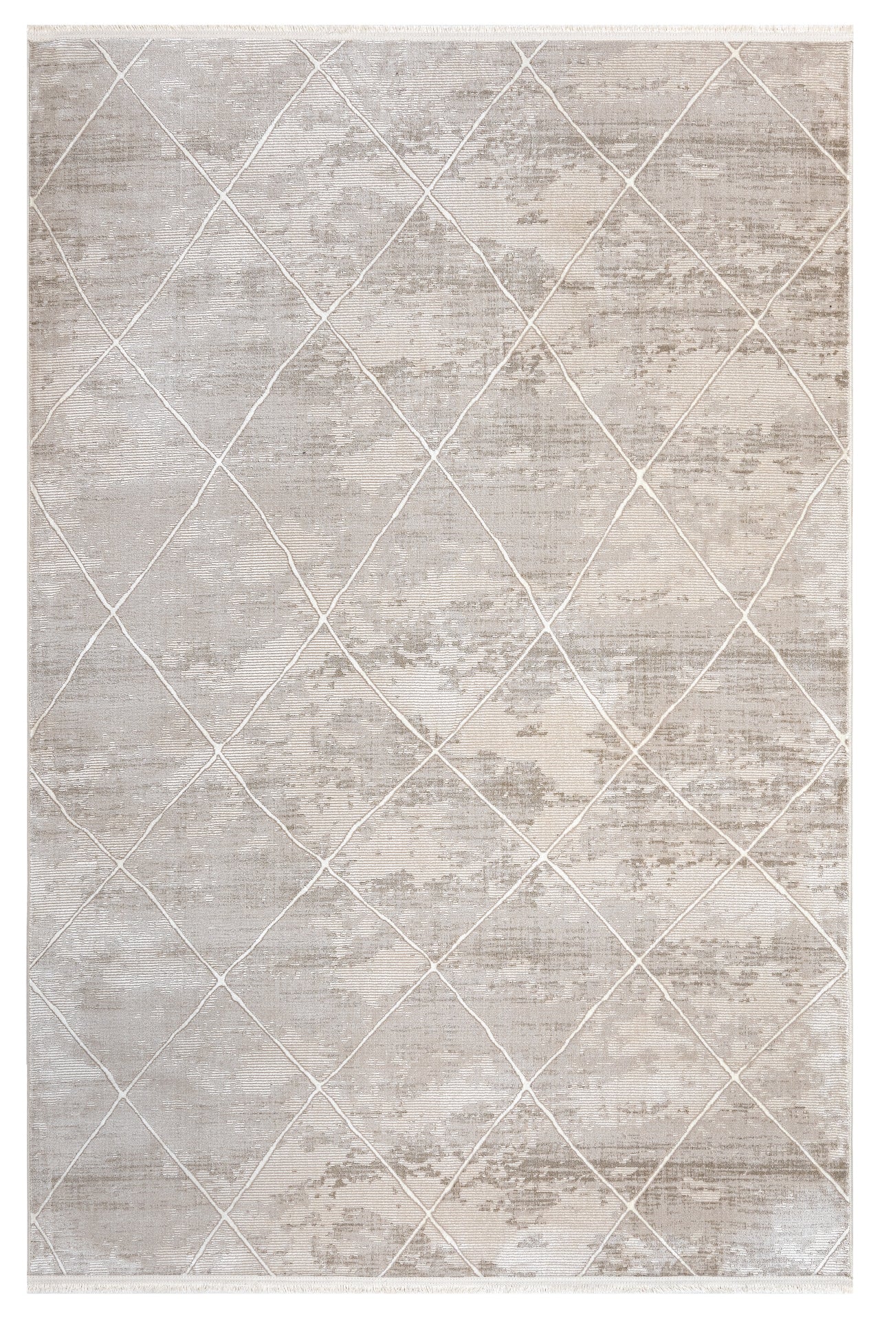 Microfiber Area Rug – Beige Geometric Machine Made Rug with Soft Texture