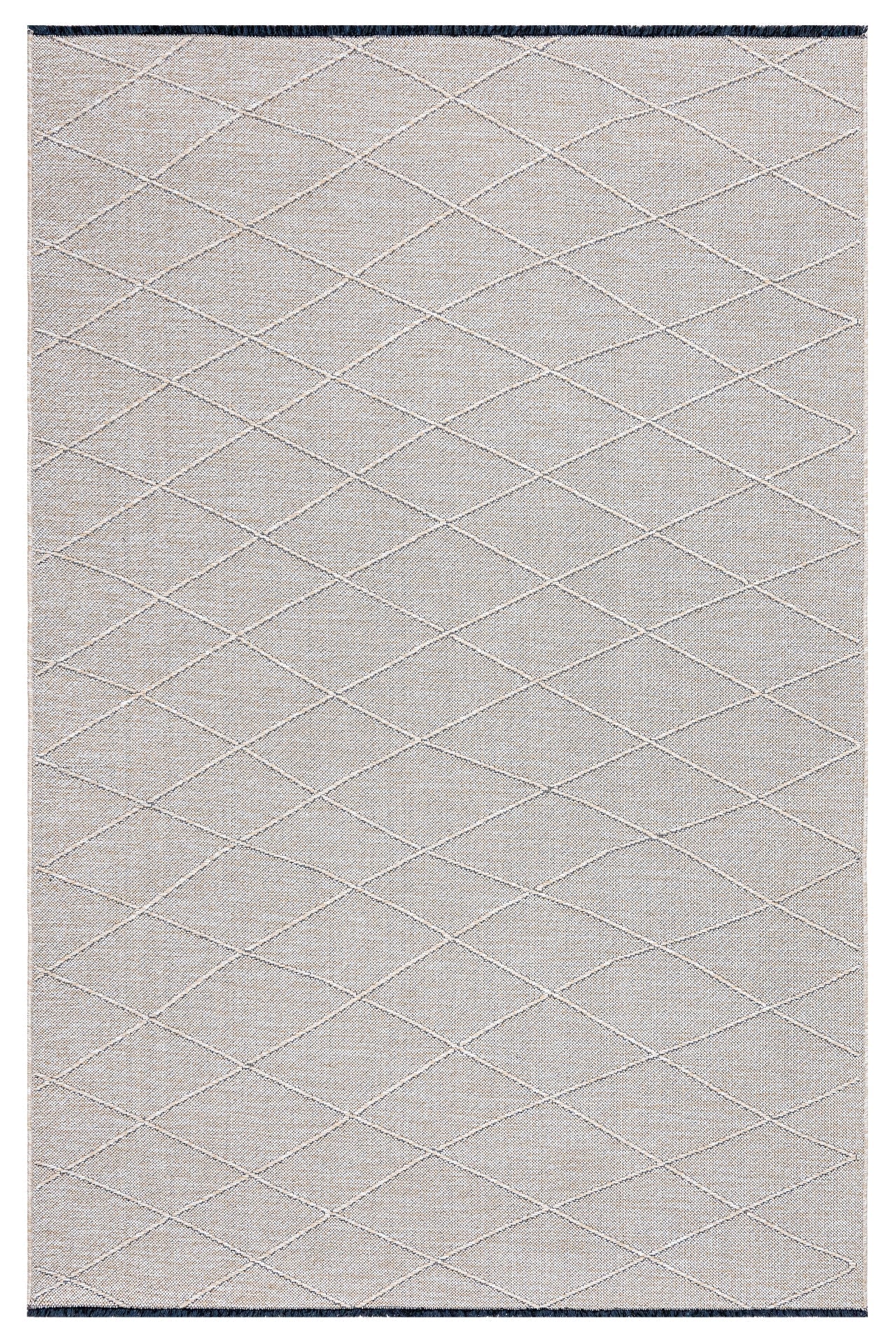 Cotton Kilim Rug – Beige Geometric Design With Fringed Overlock Edge, 5mm Pile
