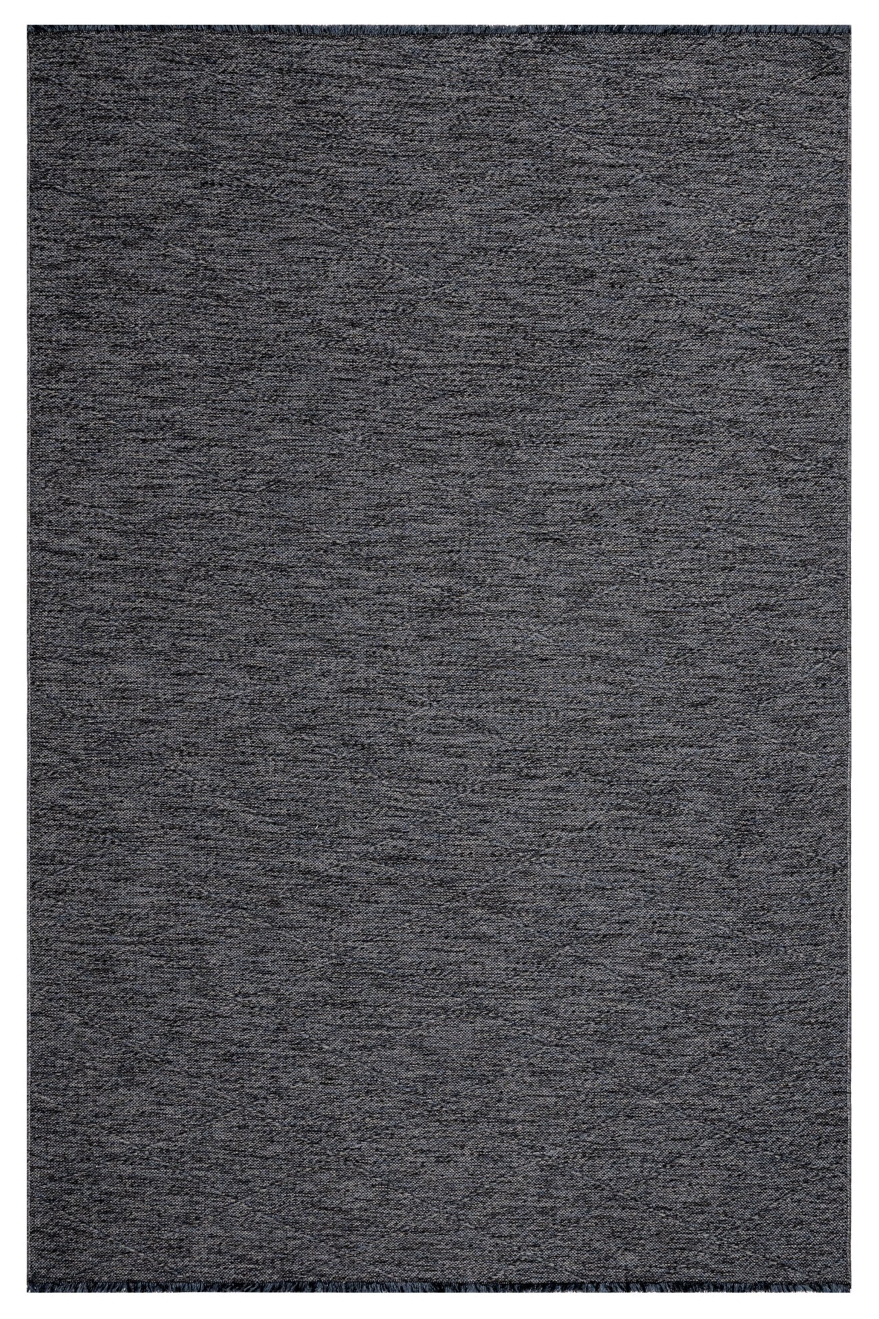 Cotton Kilim Rug – Anthracite Geometric Flat Weave With Fringed Edge, 5 mm Pile Height