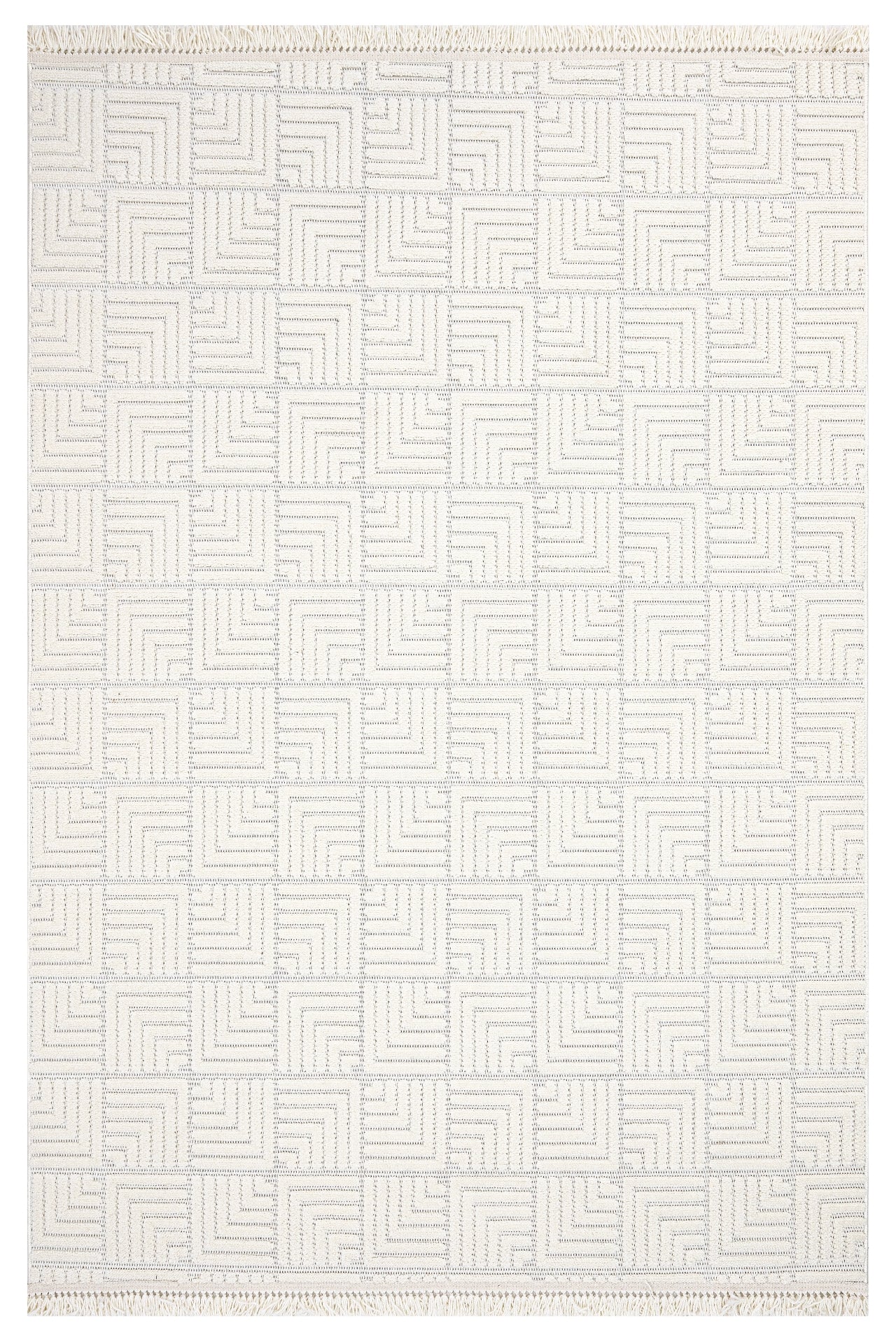 Geometric Area Rug - Machine Made Cream Rug With 7 Mm Pile Height & Overlock Edge