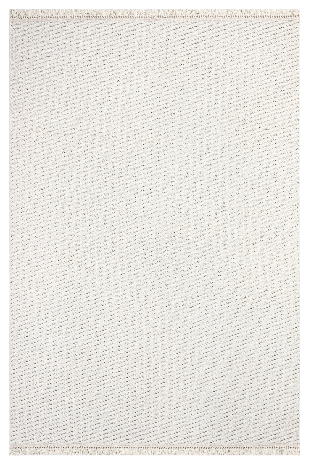 Cream Striped Area Rug – Machine Made Rug with 7 mm Pile, Fringed Edge
