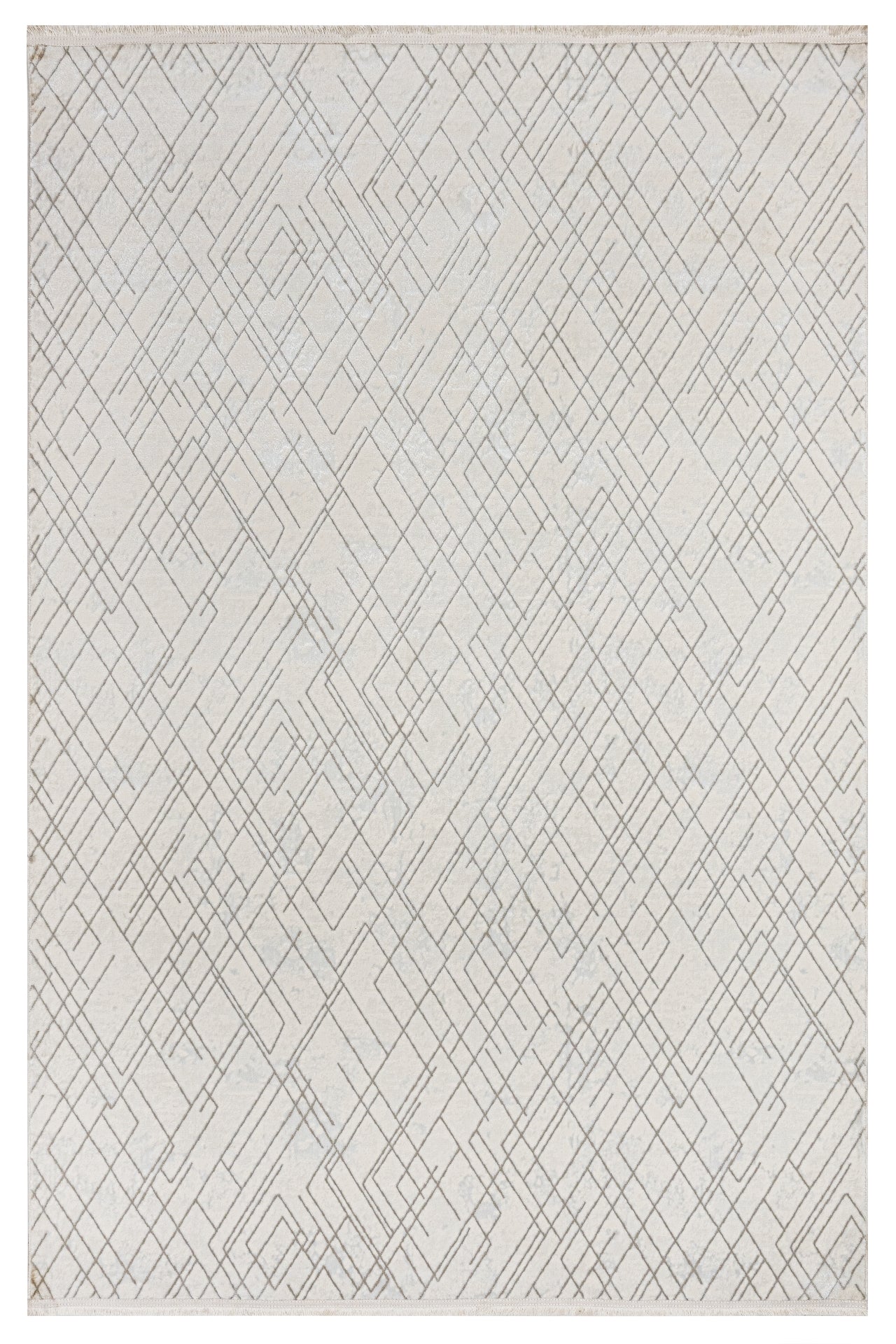 Microfiber Area Rug – Machine Made Cream Geometric Cotton Base Carpet by Luxess