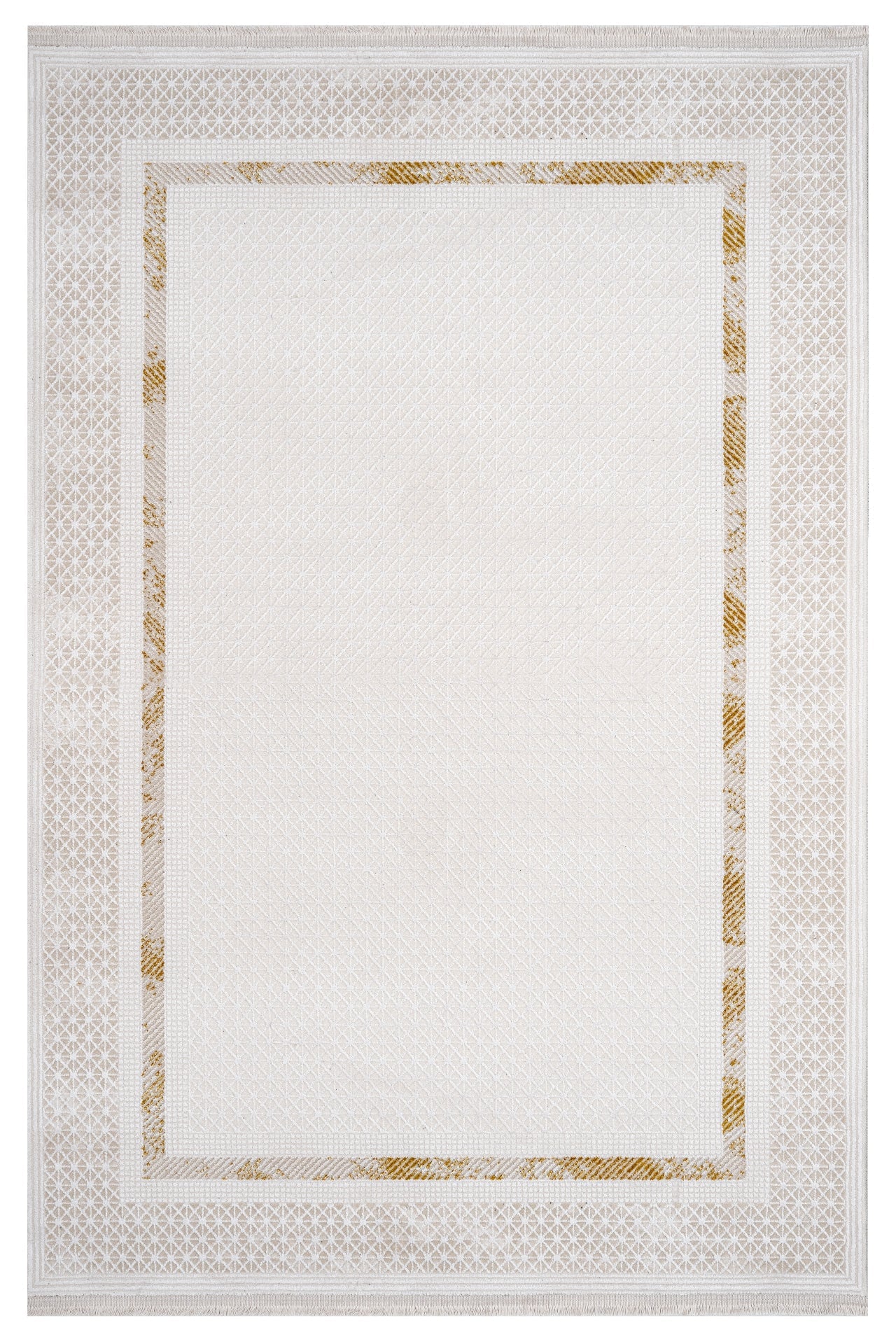 Gold Area Rug – Machine Made Rug with Laser Cut Fringe and 11 mm Pile Height