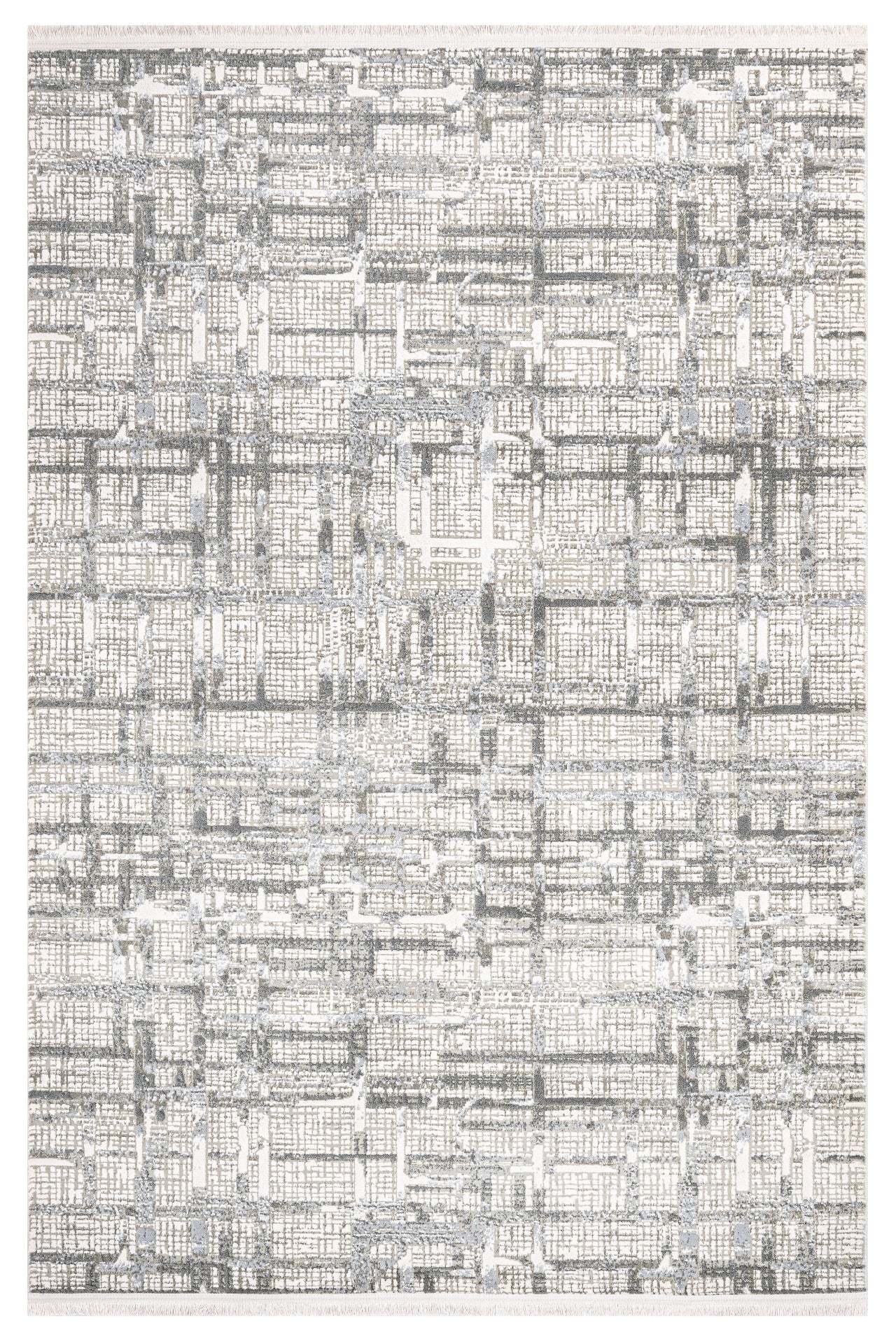 Grey Geometric Area Rug – Durable Machine Made Cotton Base Carpet for Living Room