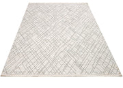 Microfiber Area Rug – Machine Made Cream Geometric Cotton Base Carpet by Luxess