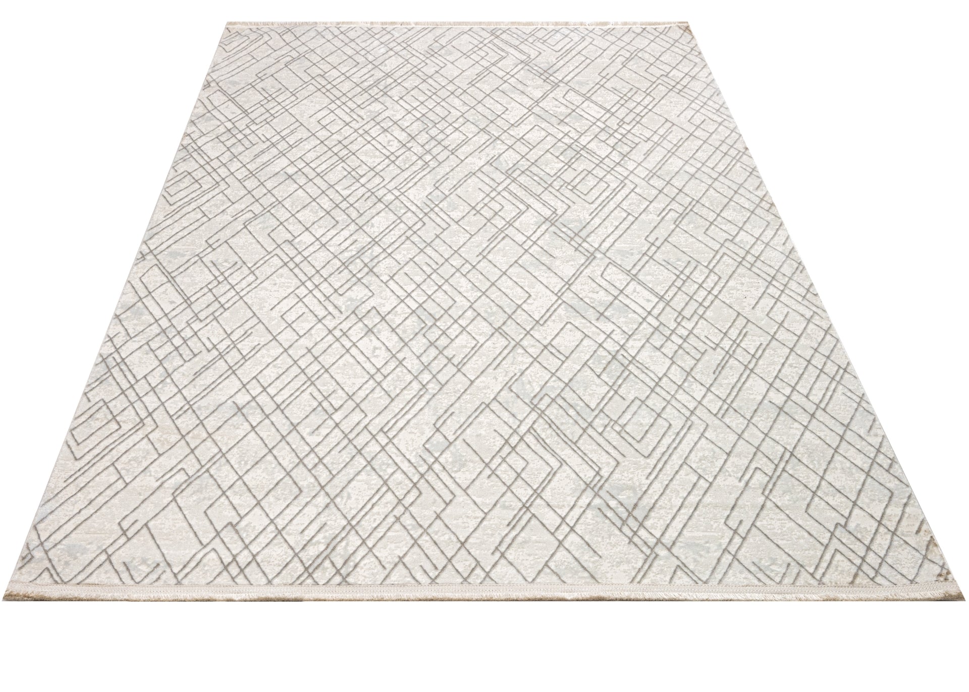 Microfiber Area Rug – Machine Made Cream Geometric Cotton Base Carpet by Luxess