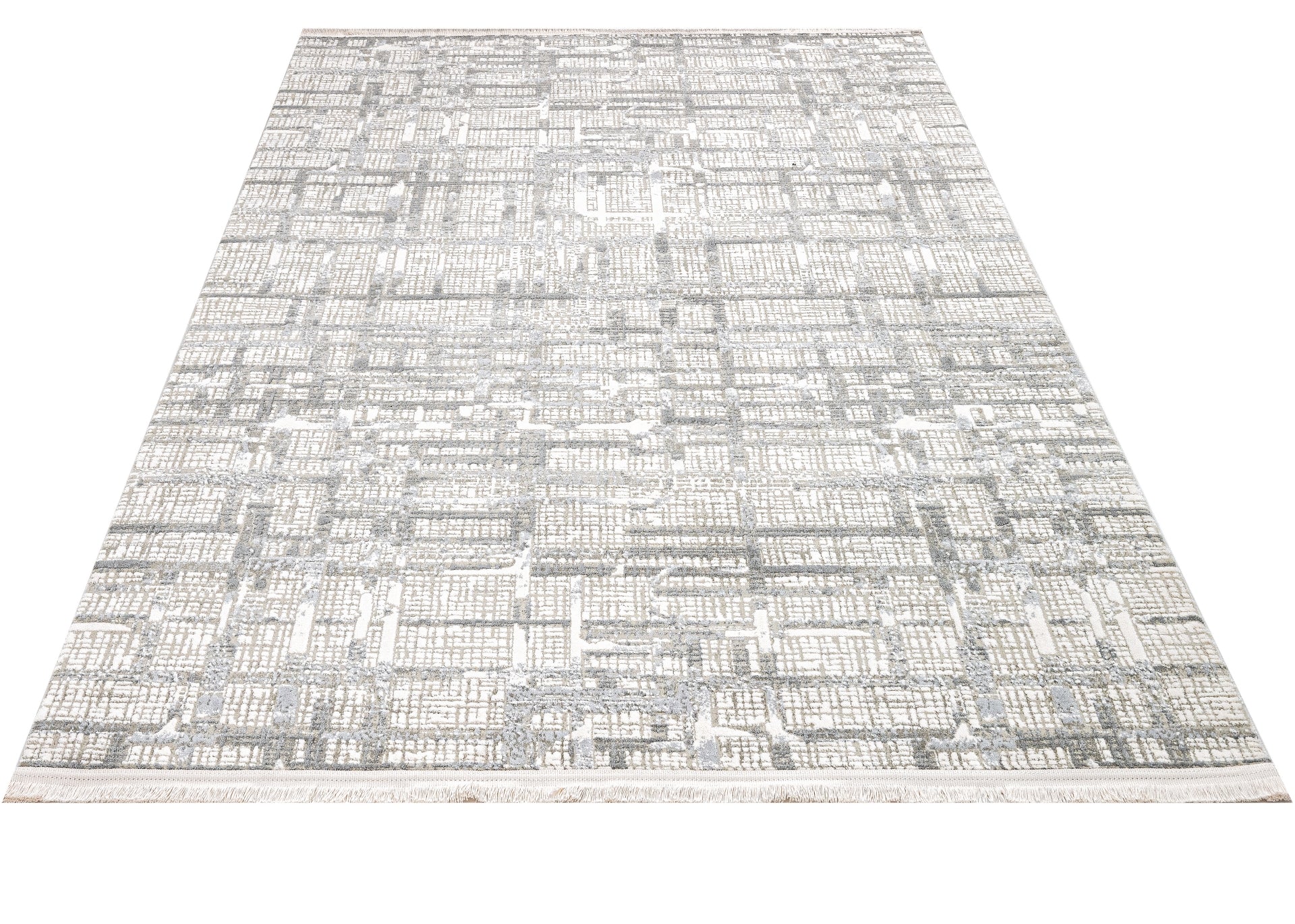 Grey Geometric Area Rug – Durable Machine Made Cotton Base Carpet for Living Room