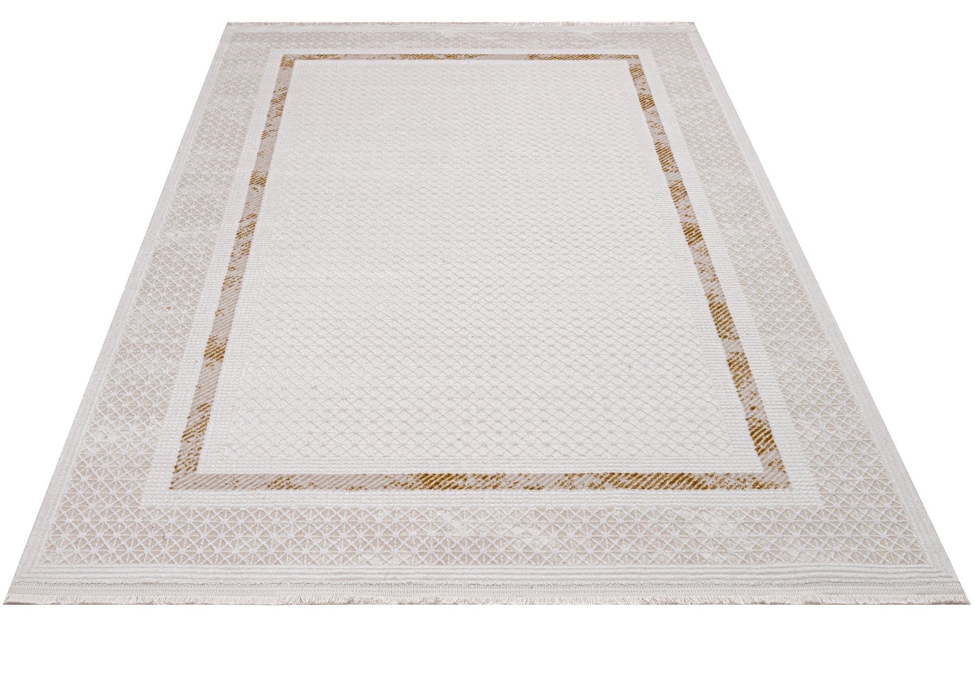 Gold Area Rug – Machine Made Rug with Laser Cut Fringe and 11 mm Pile Height