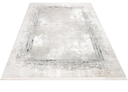 Grey Area Rug – Machine Made Cotton Frame Design Rug, Washable & Durable Floor Covering