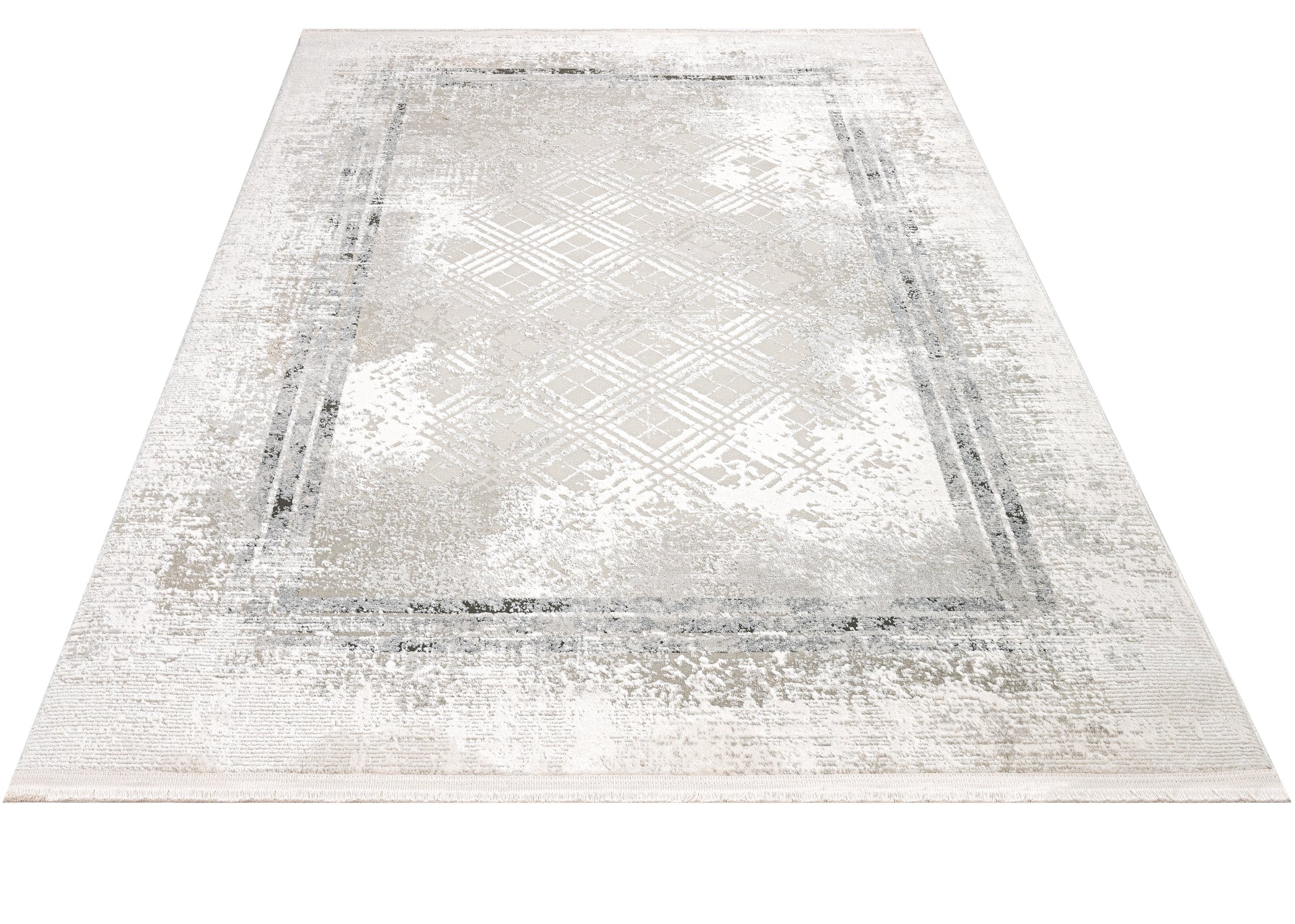 Grey Area Rug – Machine Made Cotton Frame Design Rug, Washable & Durable Floor Covering