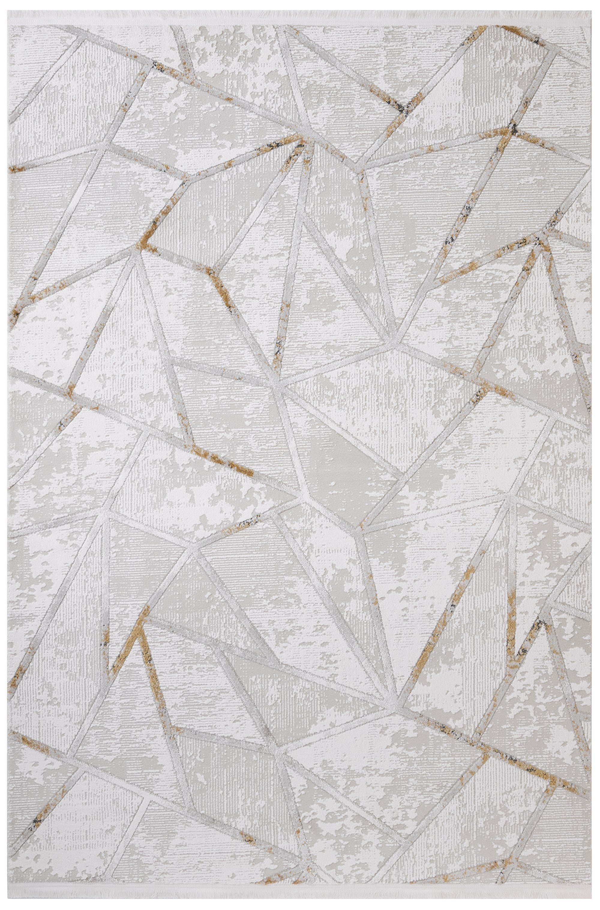 Cotton Area Rug - Gold Geometric Machine Made Rug with Soft Cotton Threads
