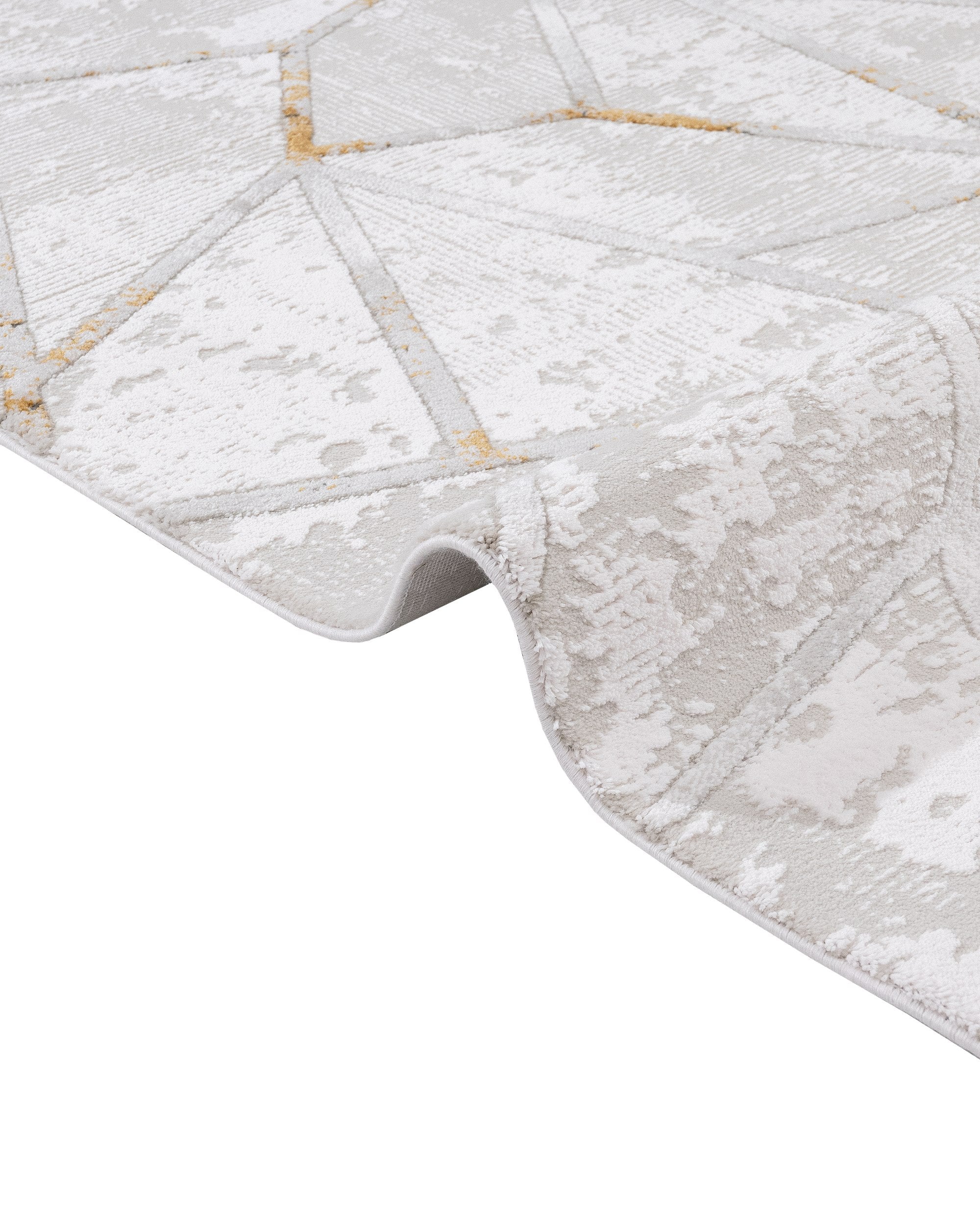 Cotton Area Rug - Gold Geometric Machine Made Rug with Soft Cotton Threads