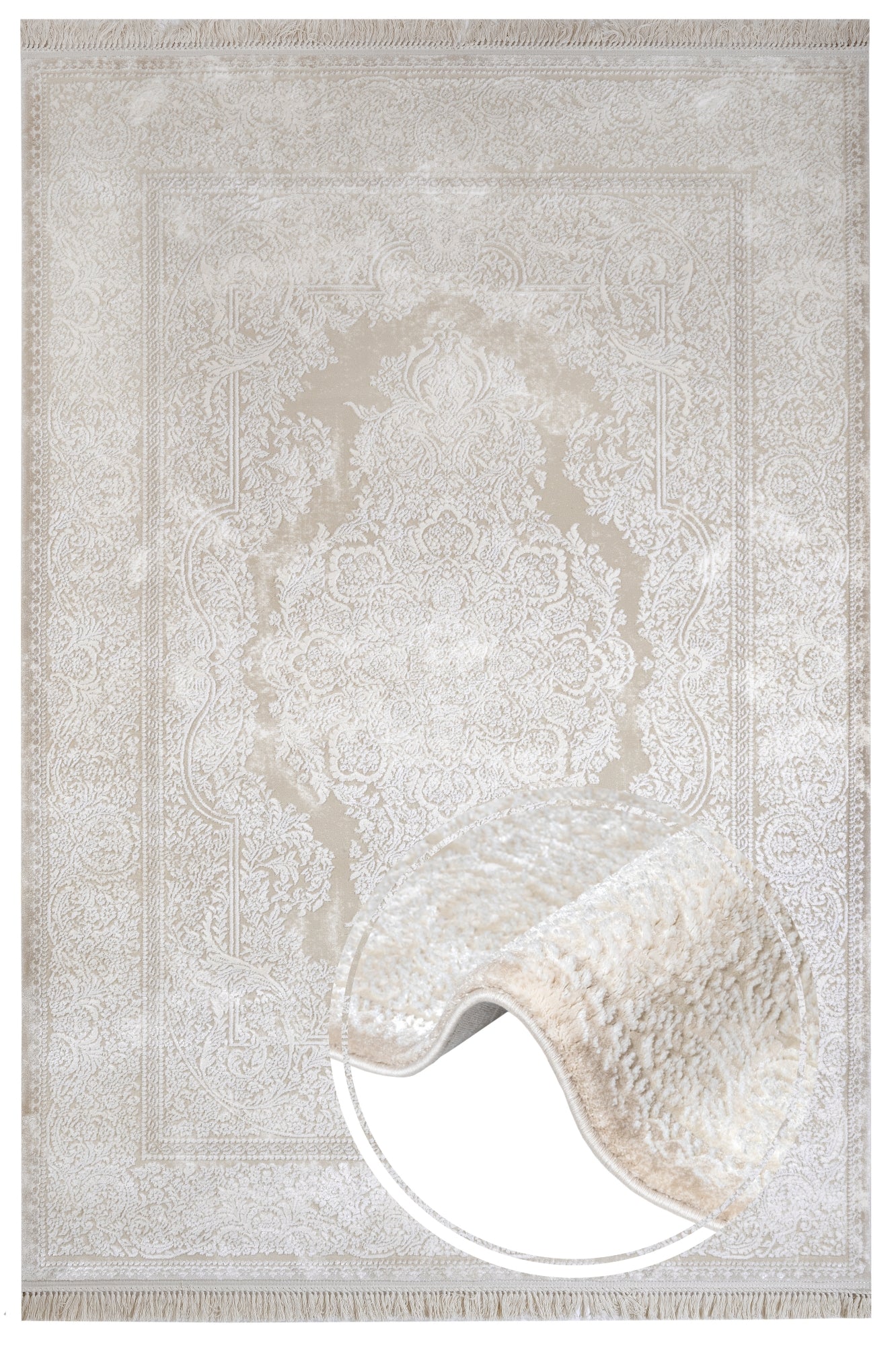 Classic Area Rug - Periwinkle Cream Machine Made Rug with Fringed Edge