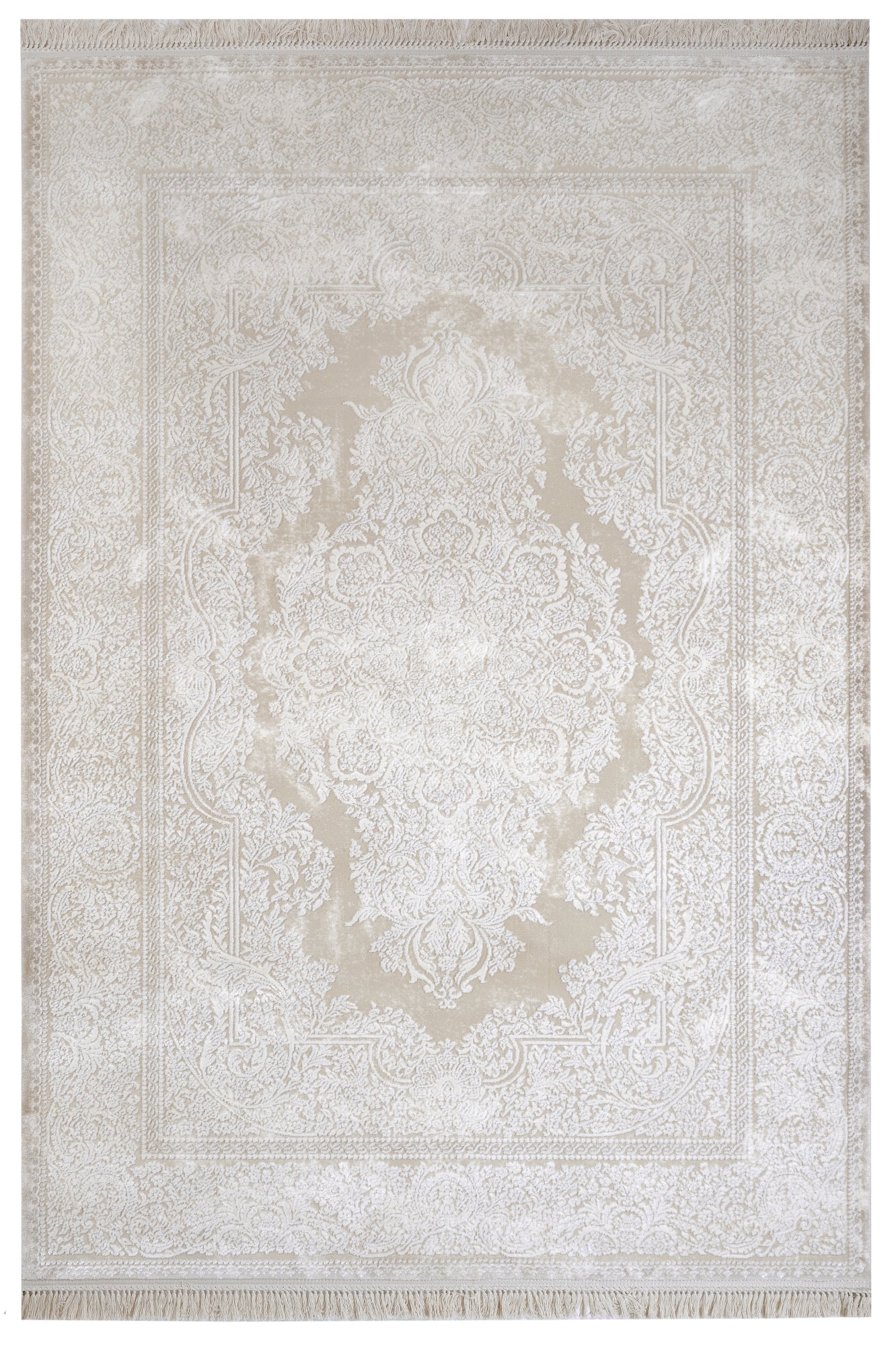 Classic Area Rug - Periwinkle Cream Machine Made Rug with Fringed Edge