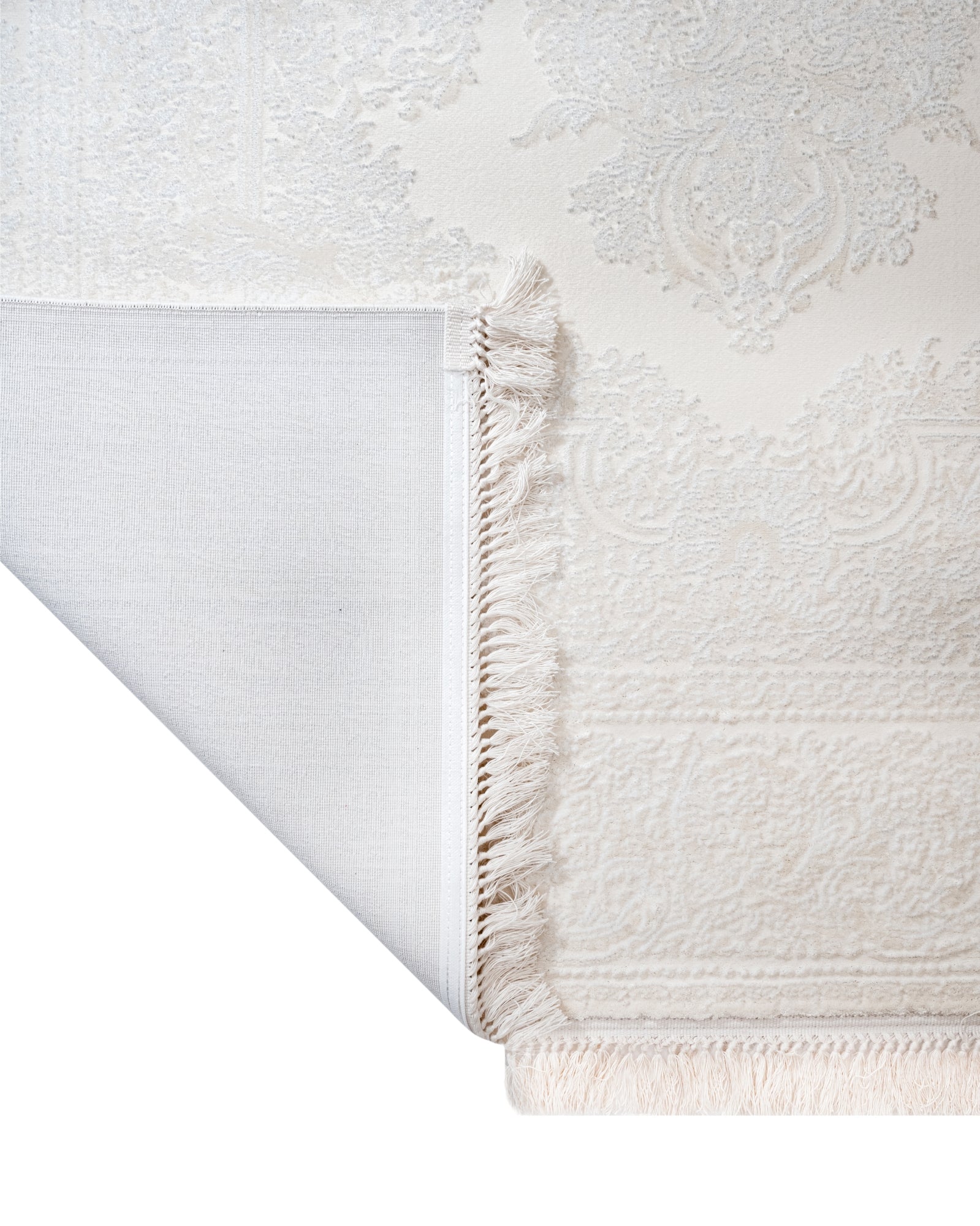 Cream Area Rug – Classic Machine Made Rug with Fringed Edges, Acrylic Floor Carpet