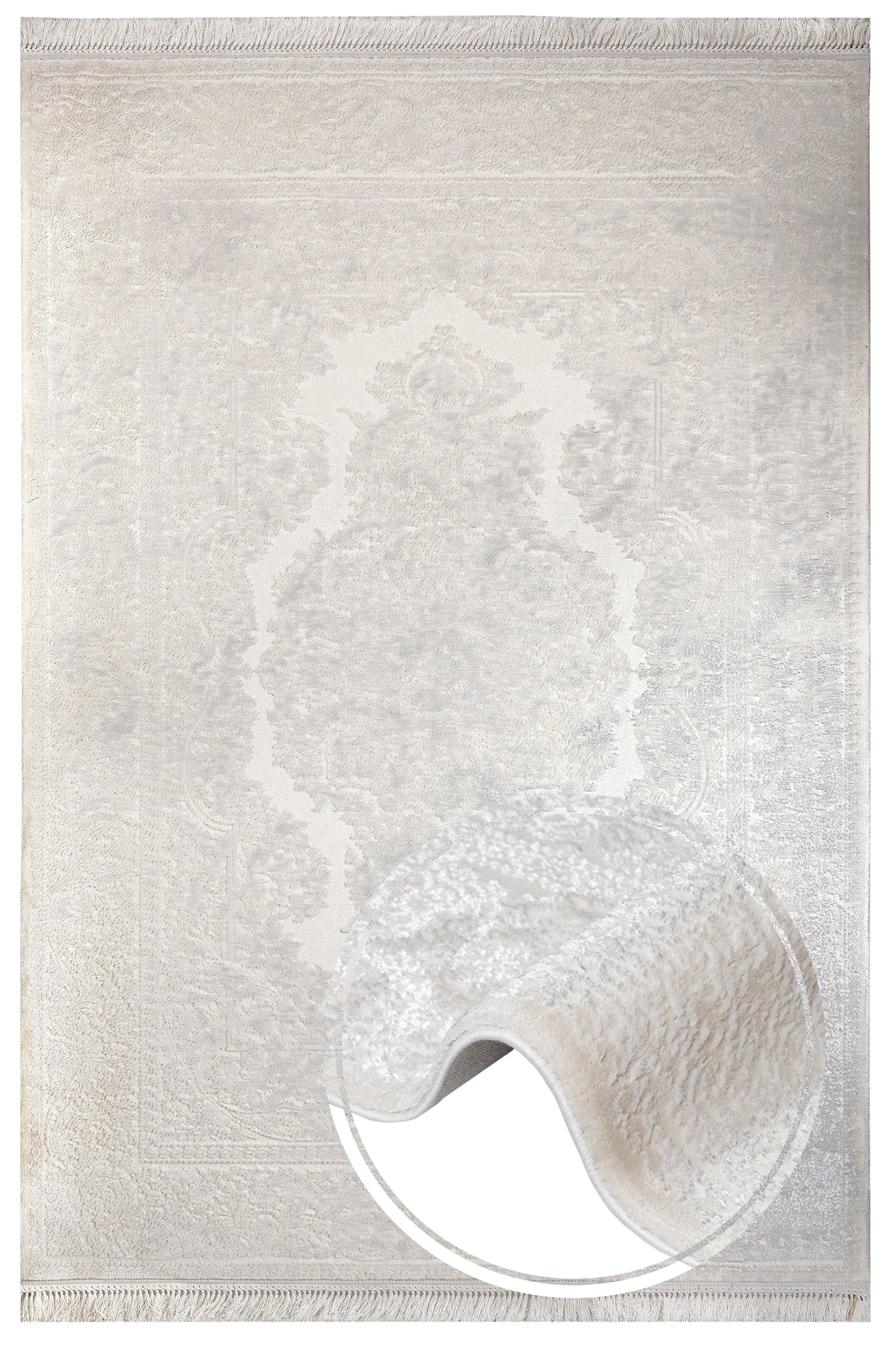 Cream Area Rug – Classic Machine Made Rug with Fringed Edges, Acrylic Floor Carpet