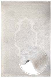 Cream Area Rug – Classic Machine Made Rug with Fringed Edges, Acrylic Floor Carpet