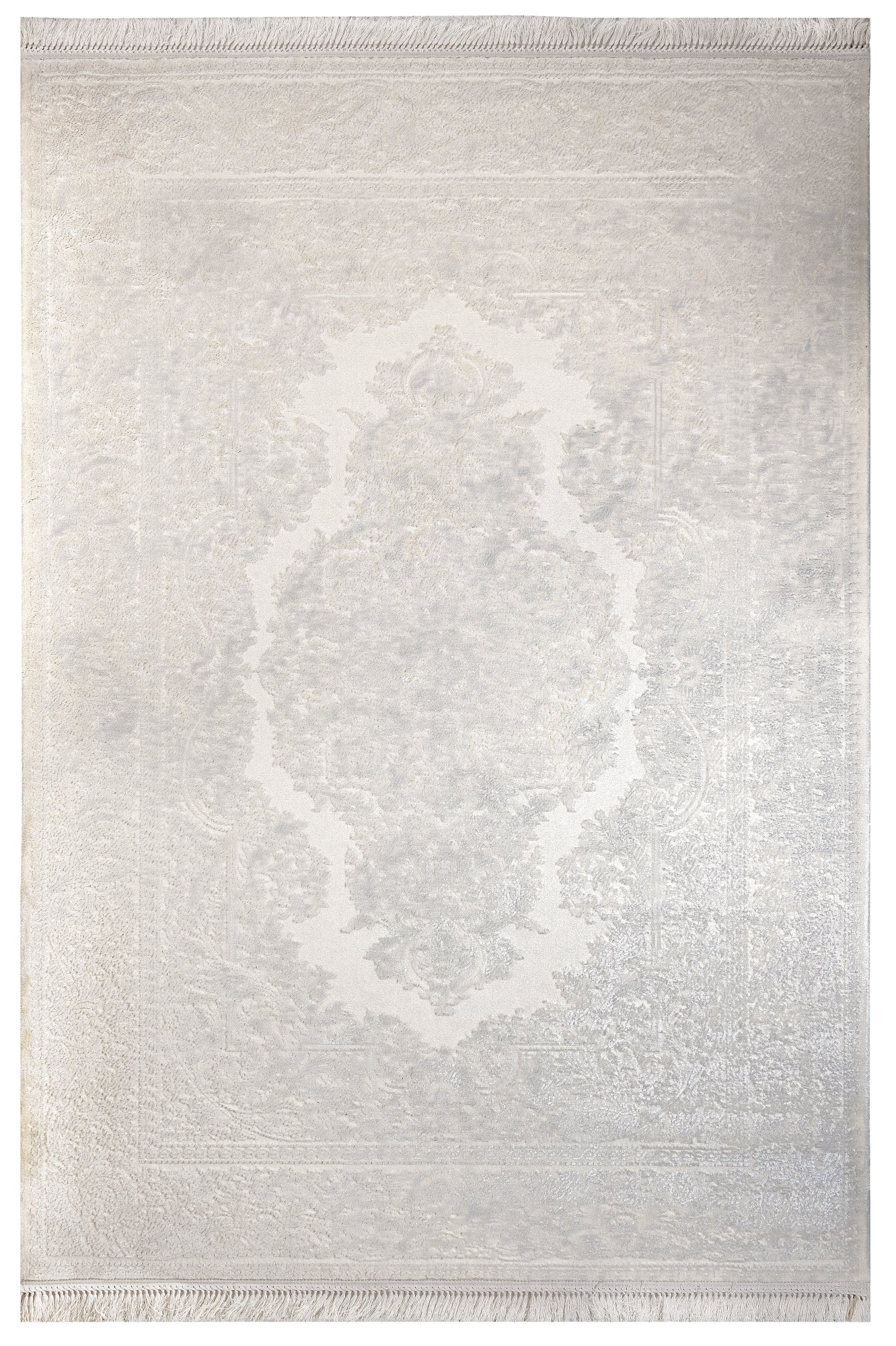 Cream Area Rug – Classic Machine Made Rug with Fringed Edges, Acrylic Floor Carpet