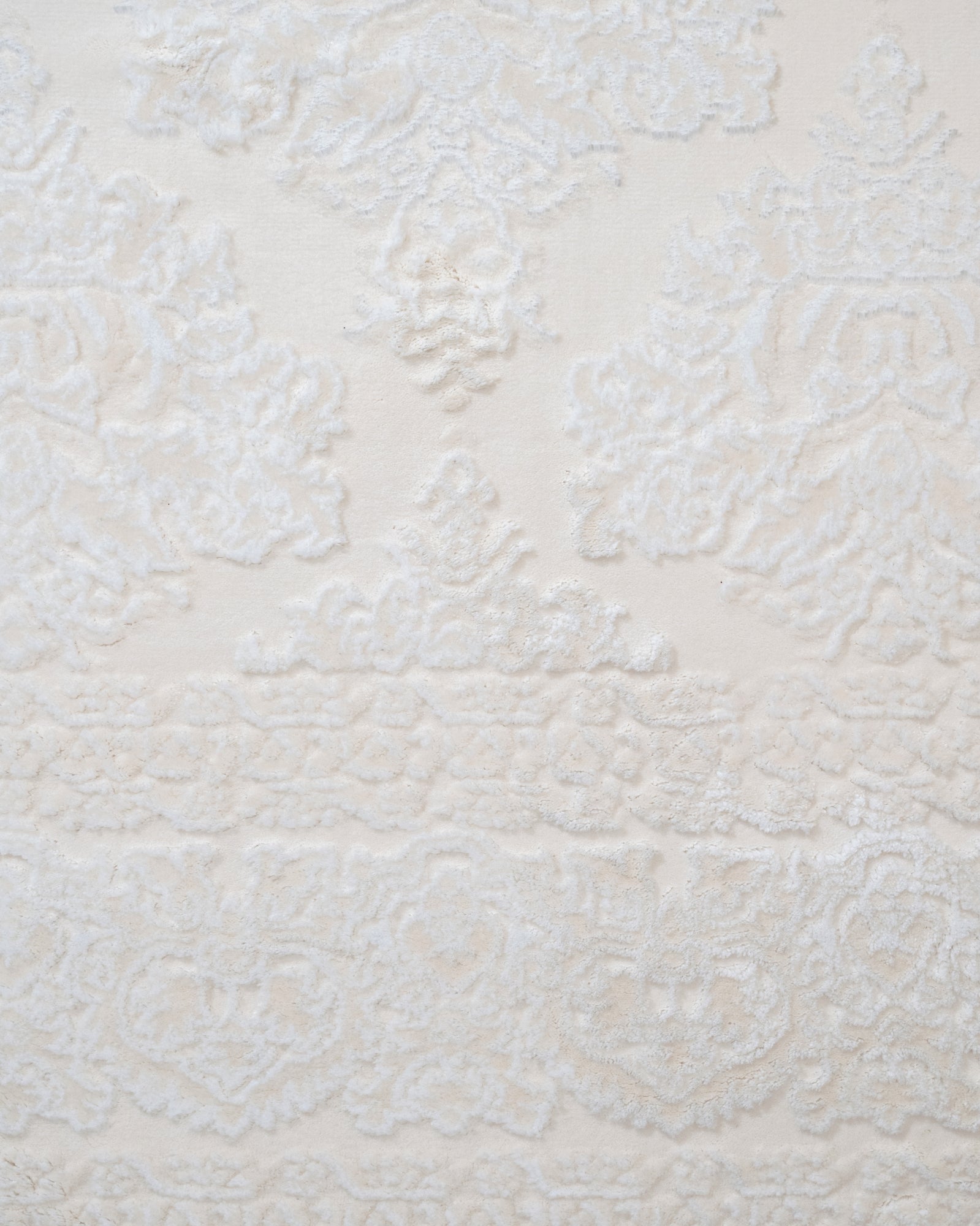 Geometric Area Rug - Machine Made Cream Acrylic Floor Carpet With Fringed Edges