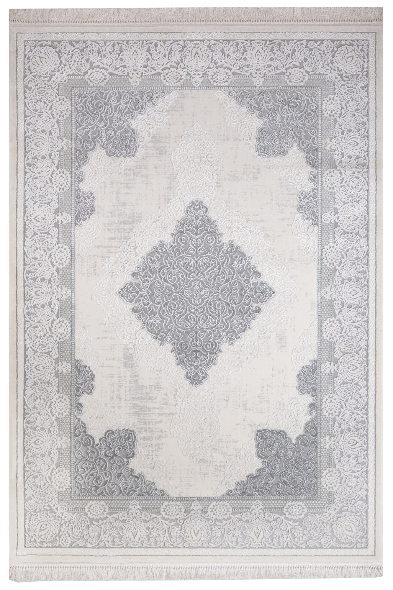 Classic Area Rug – Machine Made Cream Acrylic Carpet with Fringed Edges