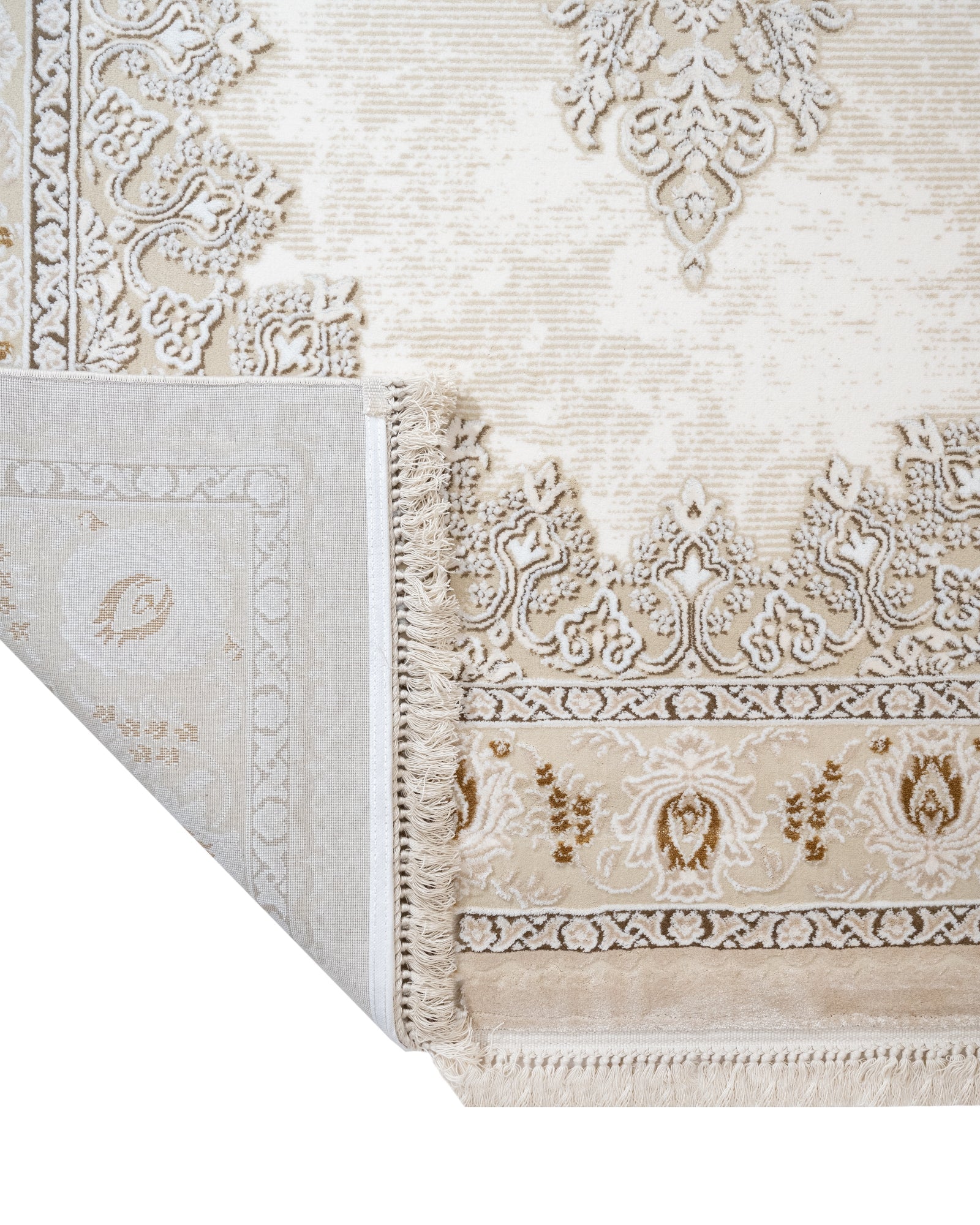 Machine Made Area Rug – Lilac Beige Classic Acrylic Carpet With Fringed Edges