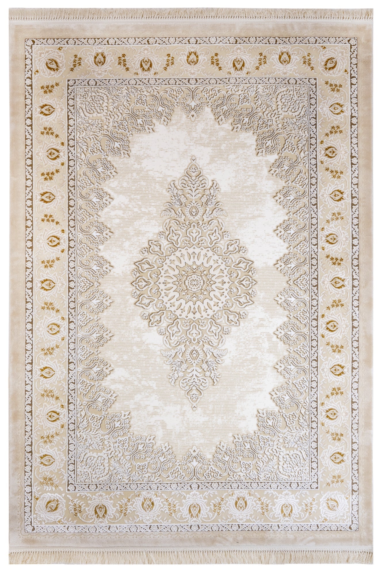 Machine Made Area Rug – Lilac Beige Classic Acrylic Carpet With Fringed Edges