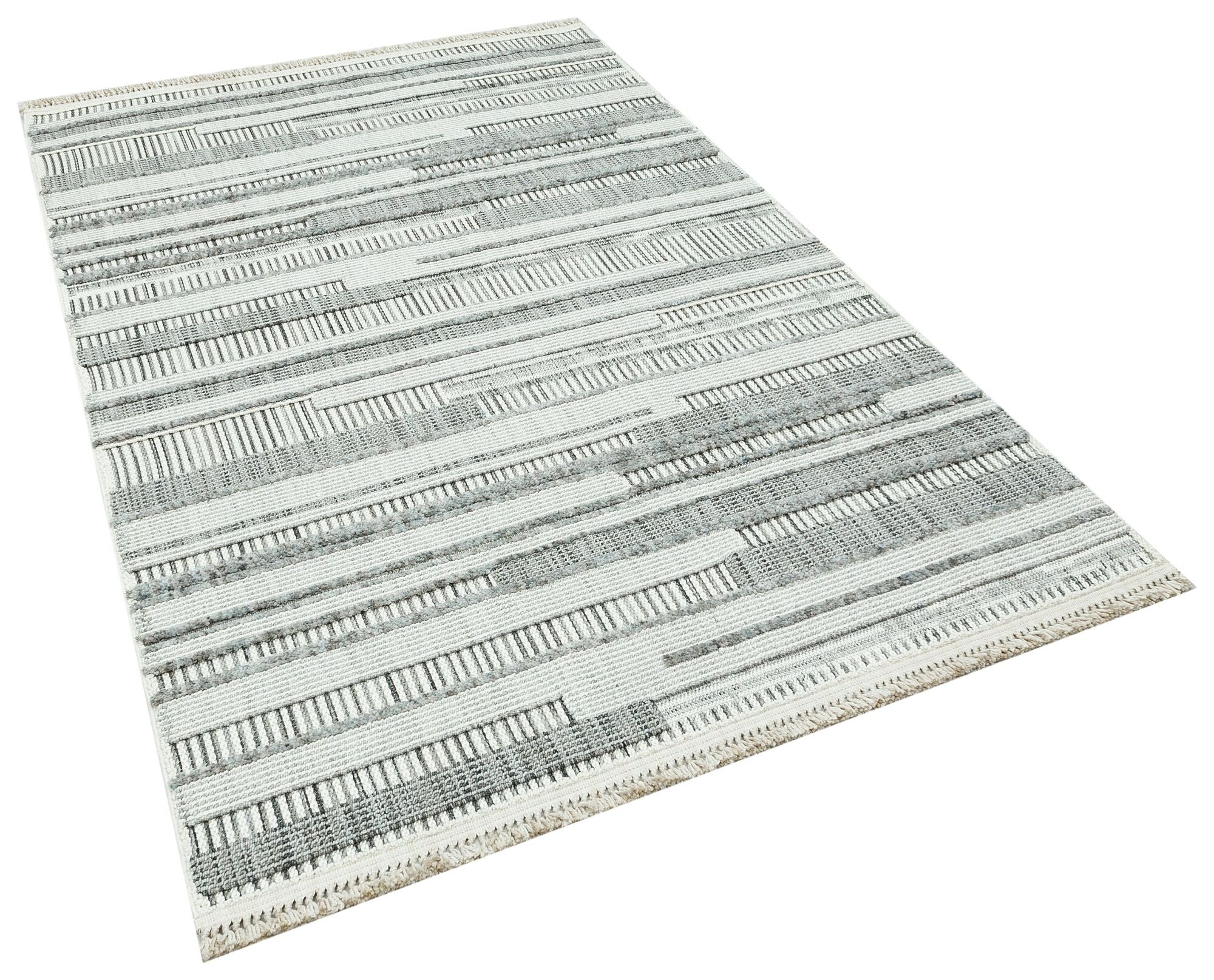 Grey Geometric Area Rug – Machine Made Cotton Yarn Carpet, Washable & Non Shedding