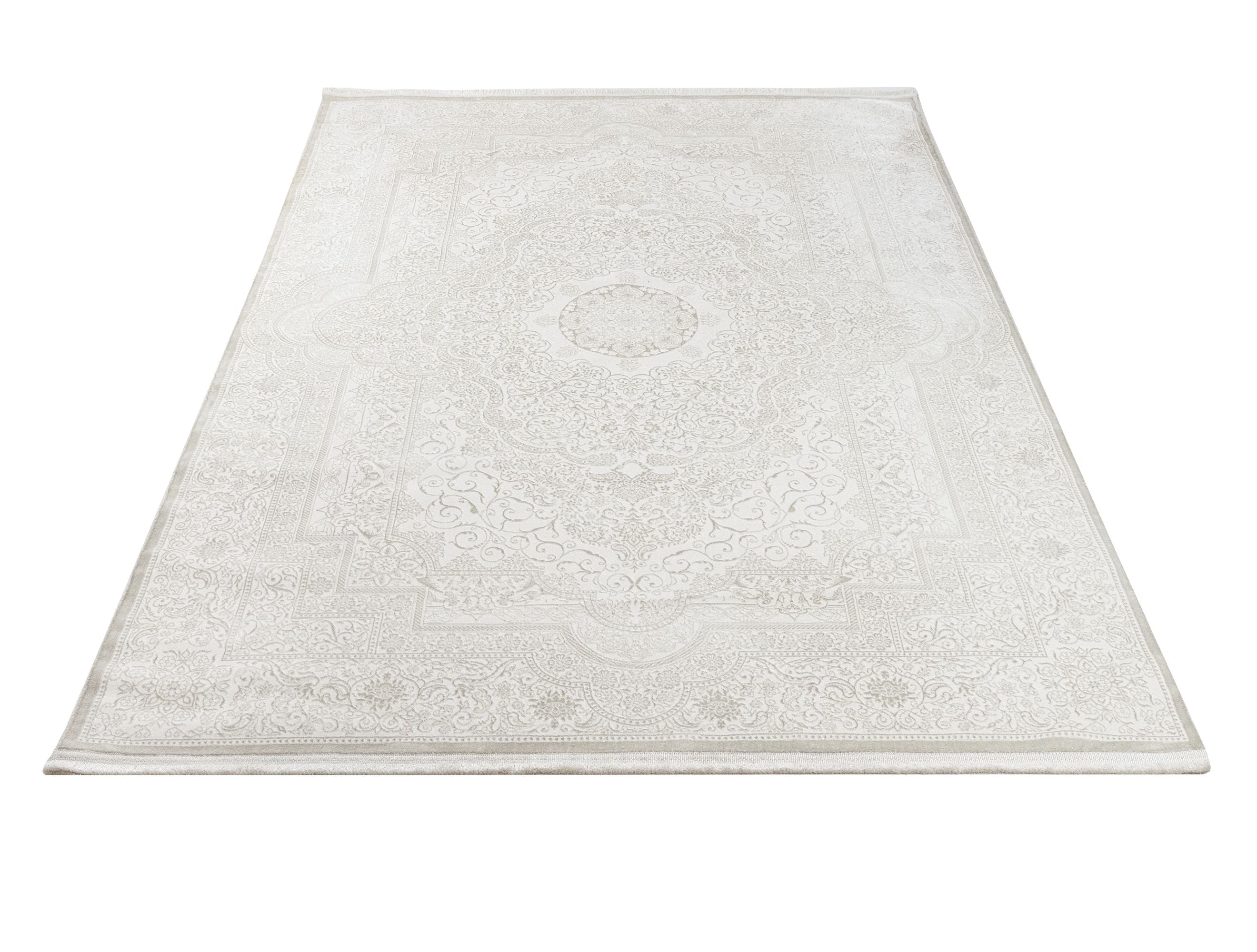 Cotton Area Rug - Machine Made Cream Medallion Rug | Soft Washable Floor Covering