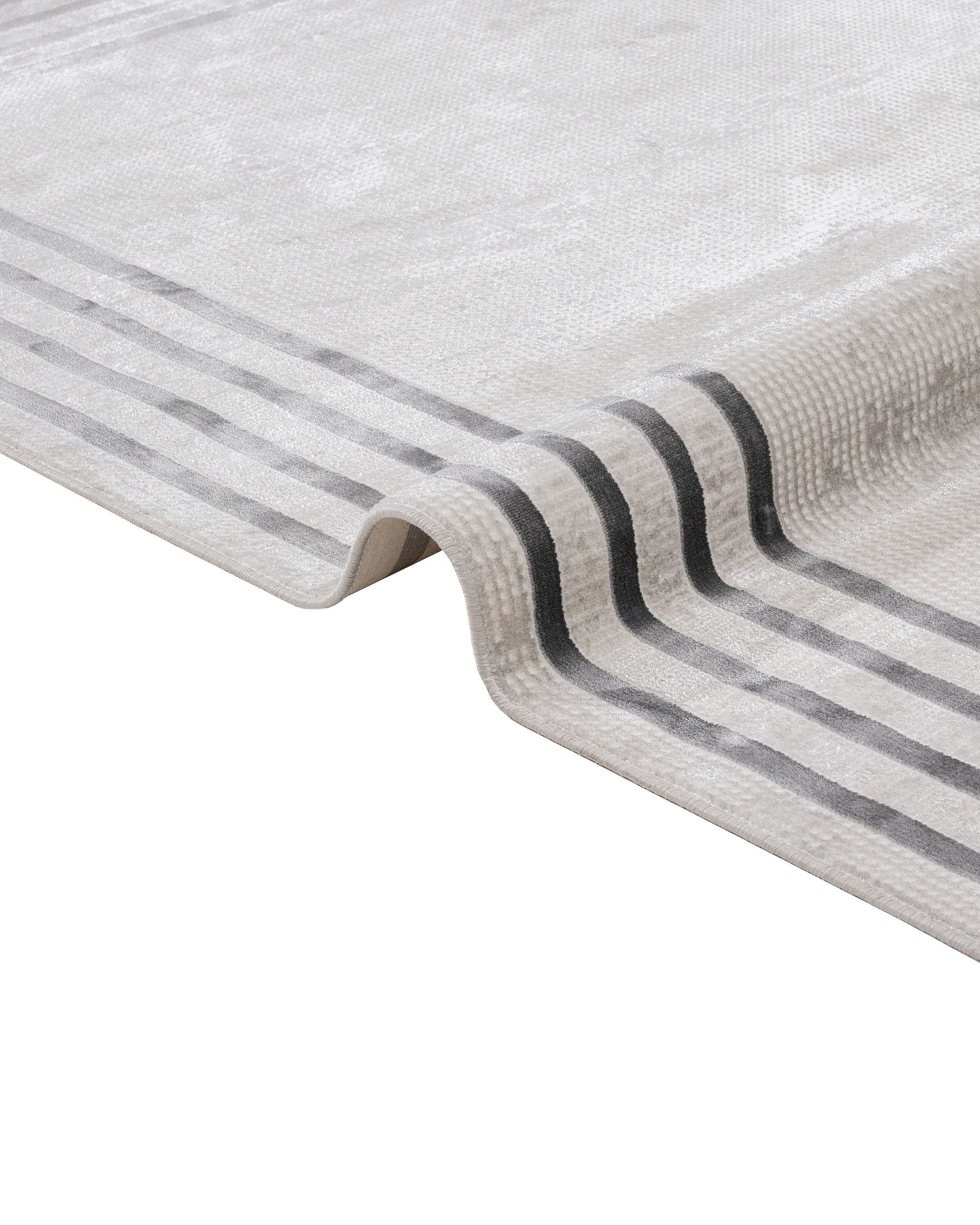 Cotton Area Rug - Hanife Grey Frame Machine Made Non Slip Washable Carpet