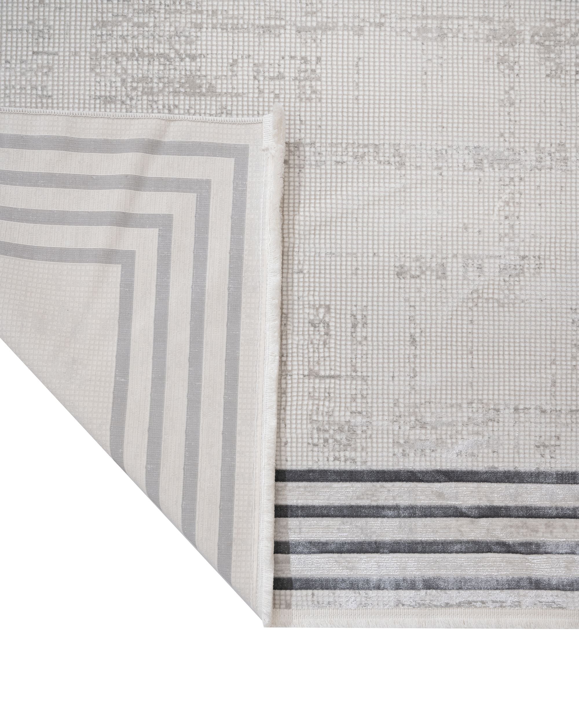 Cotton Area Rug - Hanife Grey Frame Machine Made Non Slip Washable Carpet