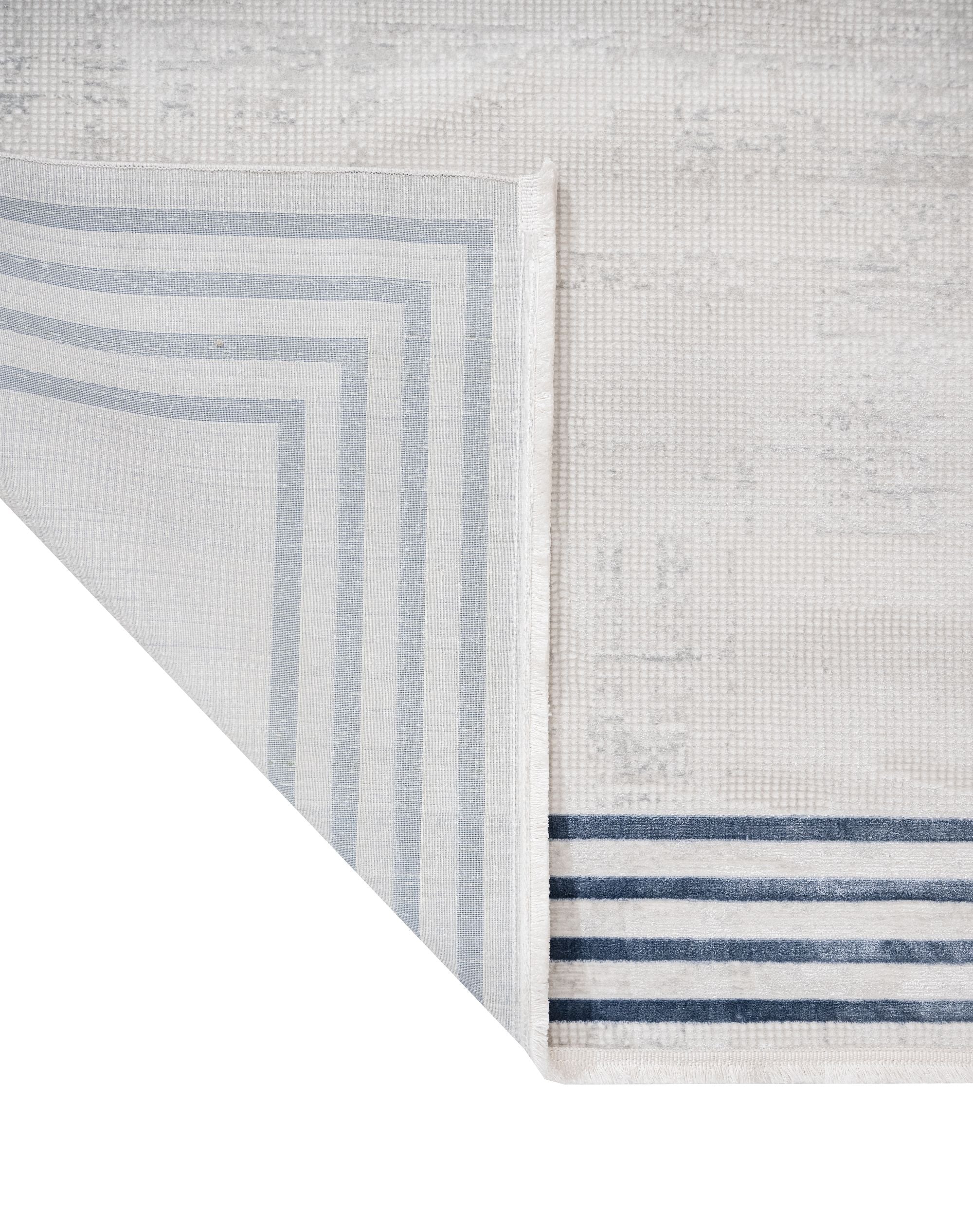 Cotton Area Rug - Machine Made Blue Frame Rug With Anti Slip, Washable Design