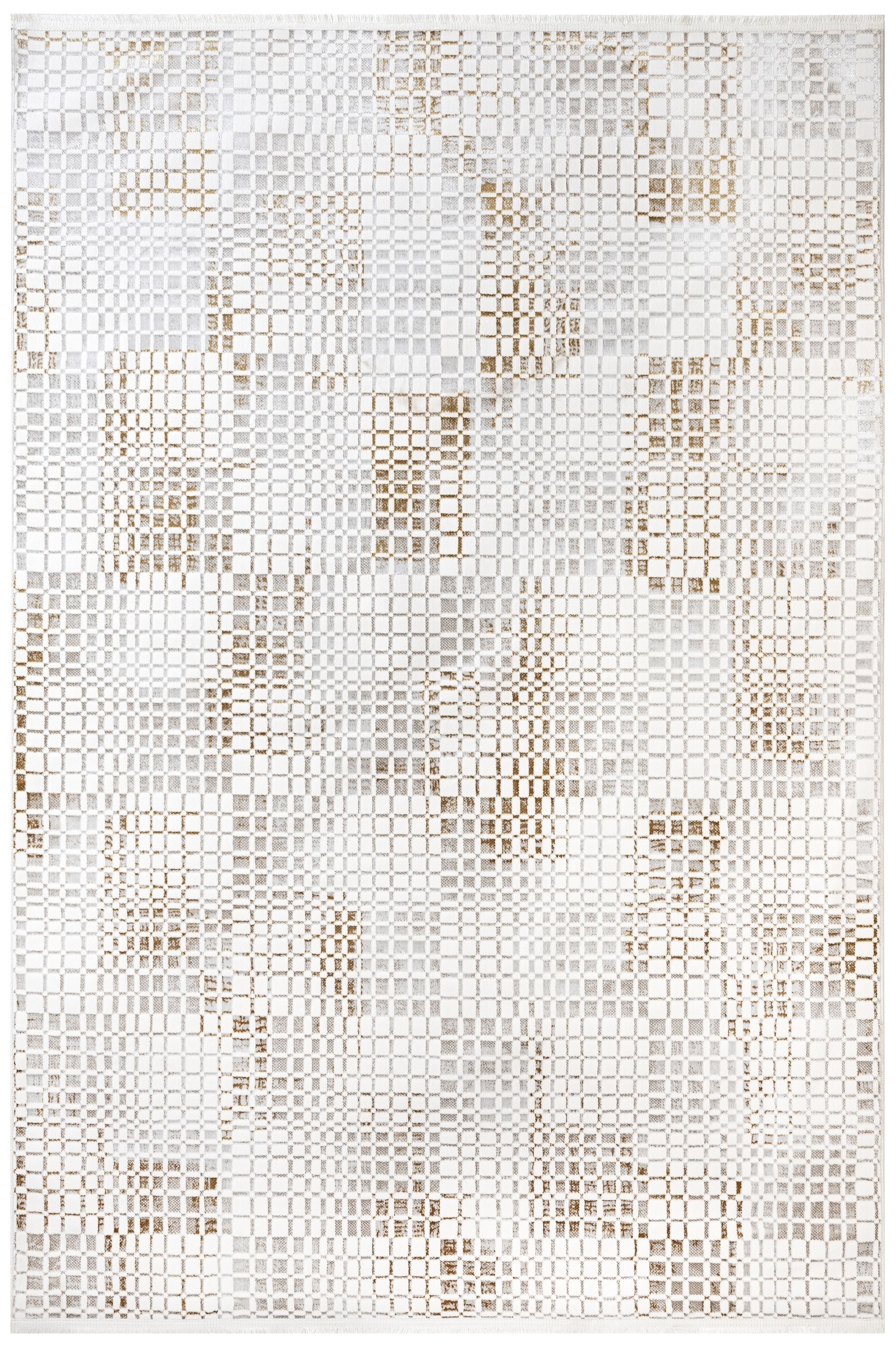 Cotton Area Rug – Gold Geometric Machine Made Rug with Soft Threads