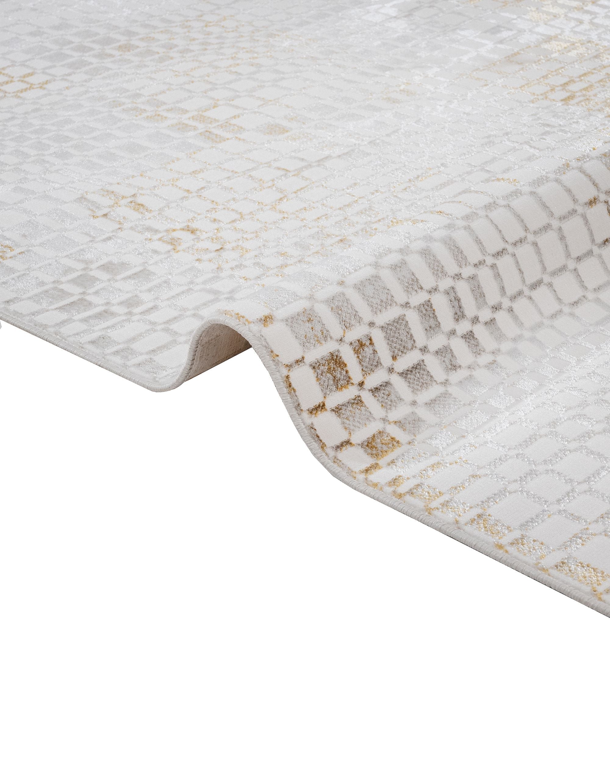 Cotton Area Rug – Gold Geometric Machine Made Rug with Soft Threads