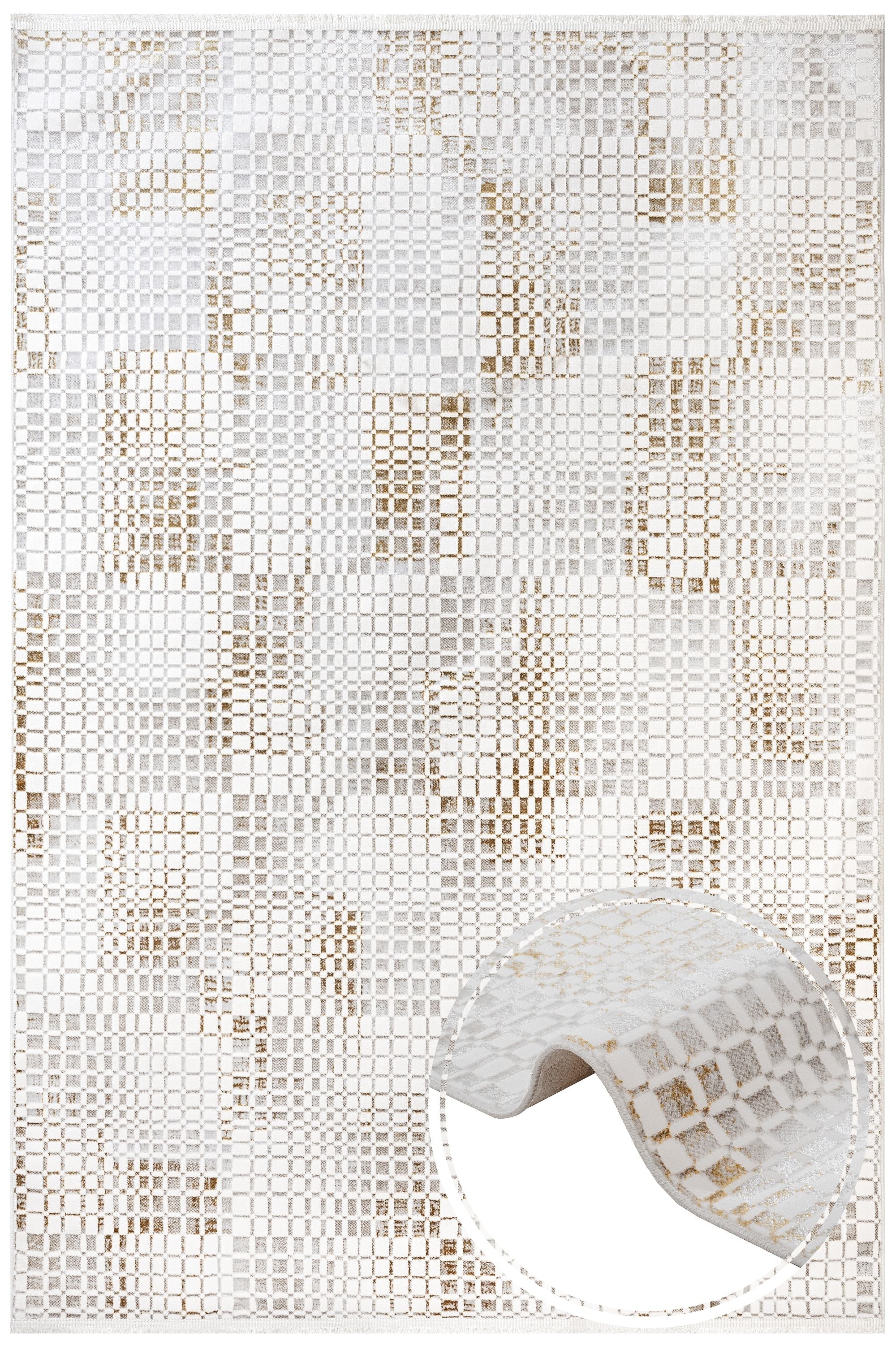 Cotton Area Rug – Gold Geometric Machine Made Rug with Soft Threads