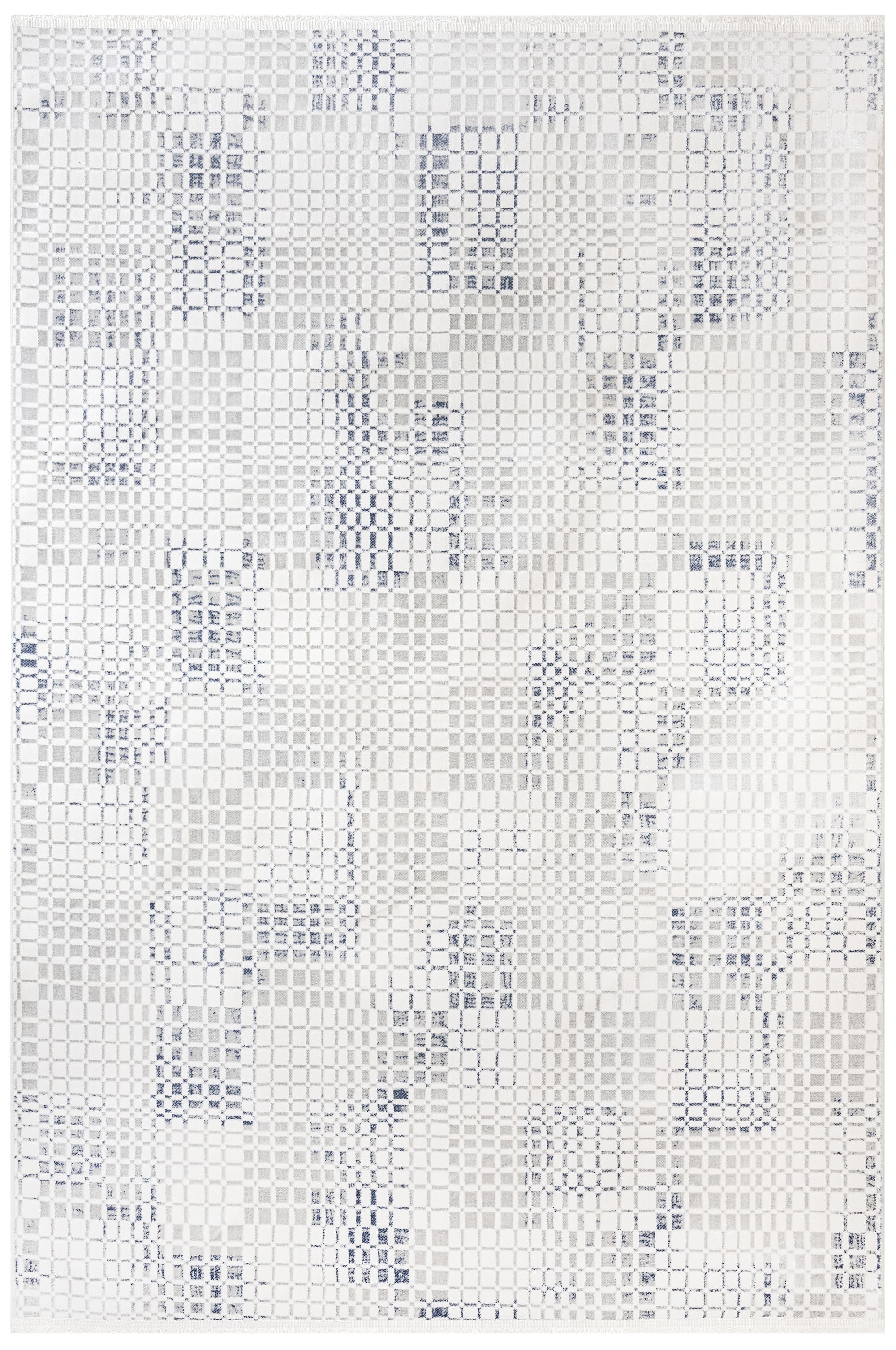 Cotton Area Rug – Machine Made Blue Geometric Rug With Soft Threads & Anti Slip